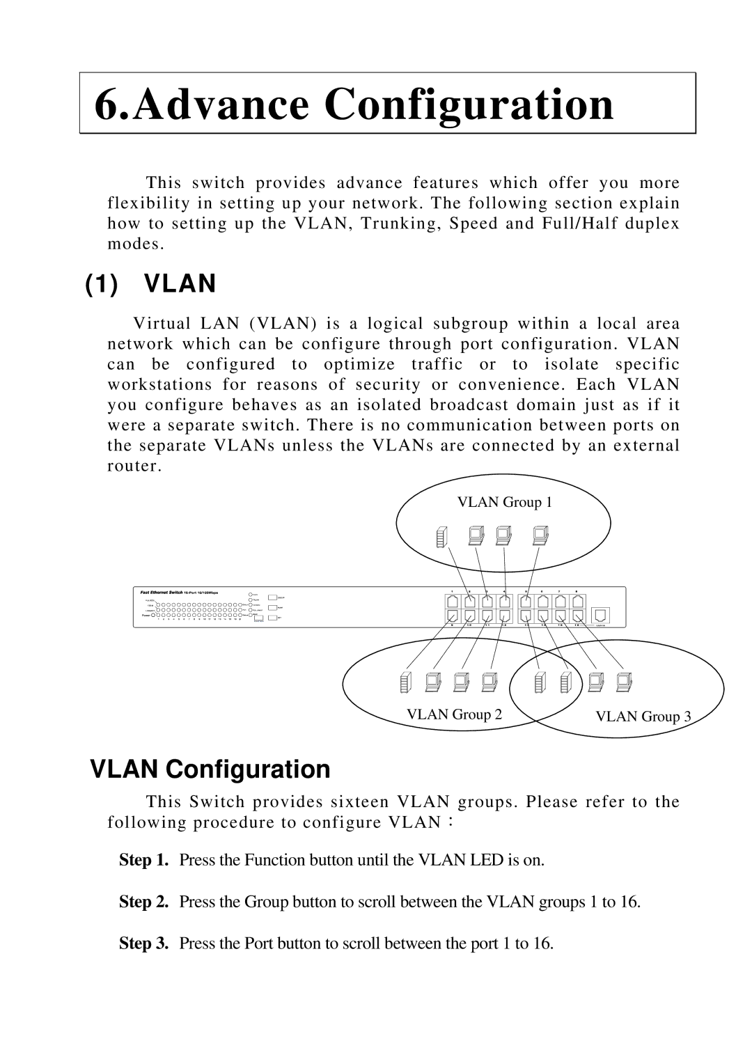 Edimax Technology ES-3116RE+ user manual Advance Configuration, Vlan Configuration 