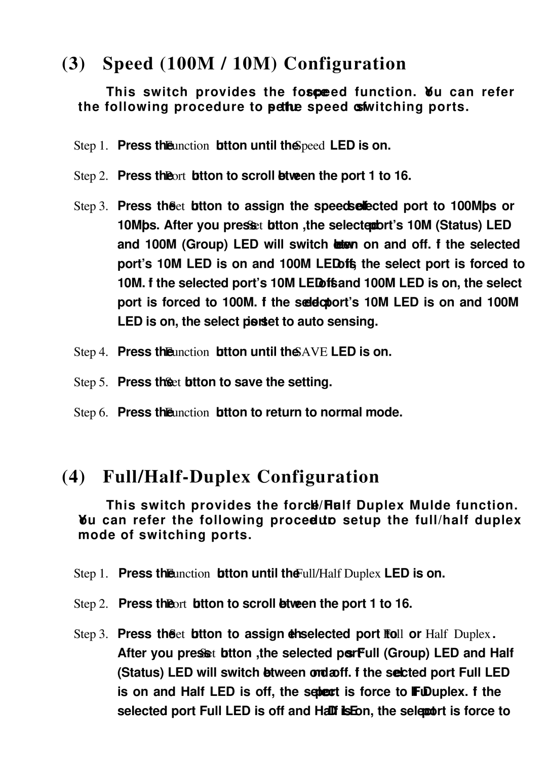 Edimax Technology ES-3116RE+ user manual Speed 100M / 10M Configuration, Full/Half-Duplex Configuration 