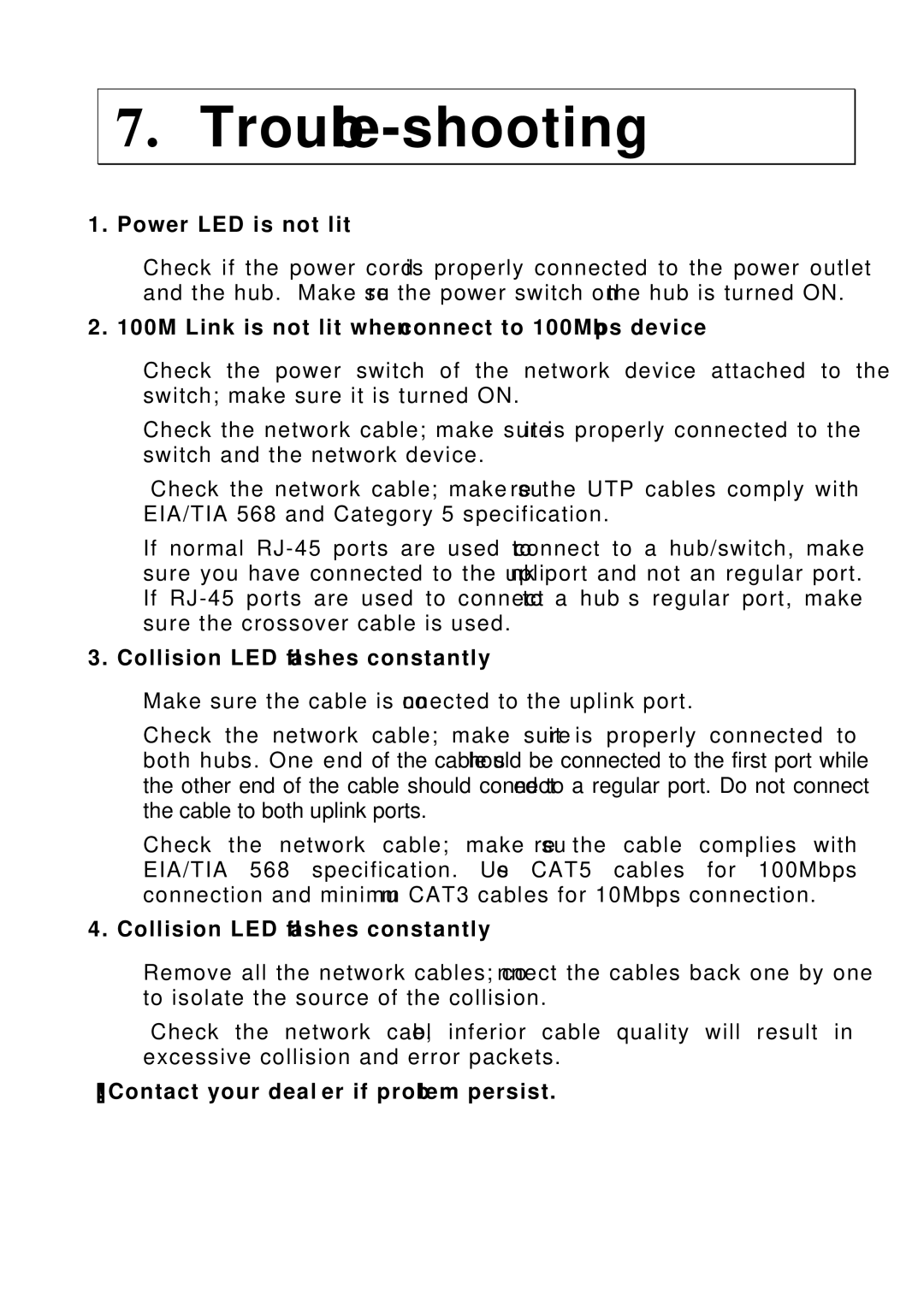 Edimax Technology ES-3116RE+ user manual Trouble-shooting, Power LED is not lit 