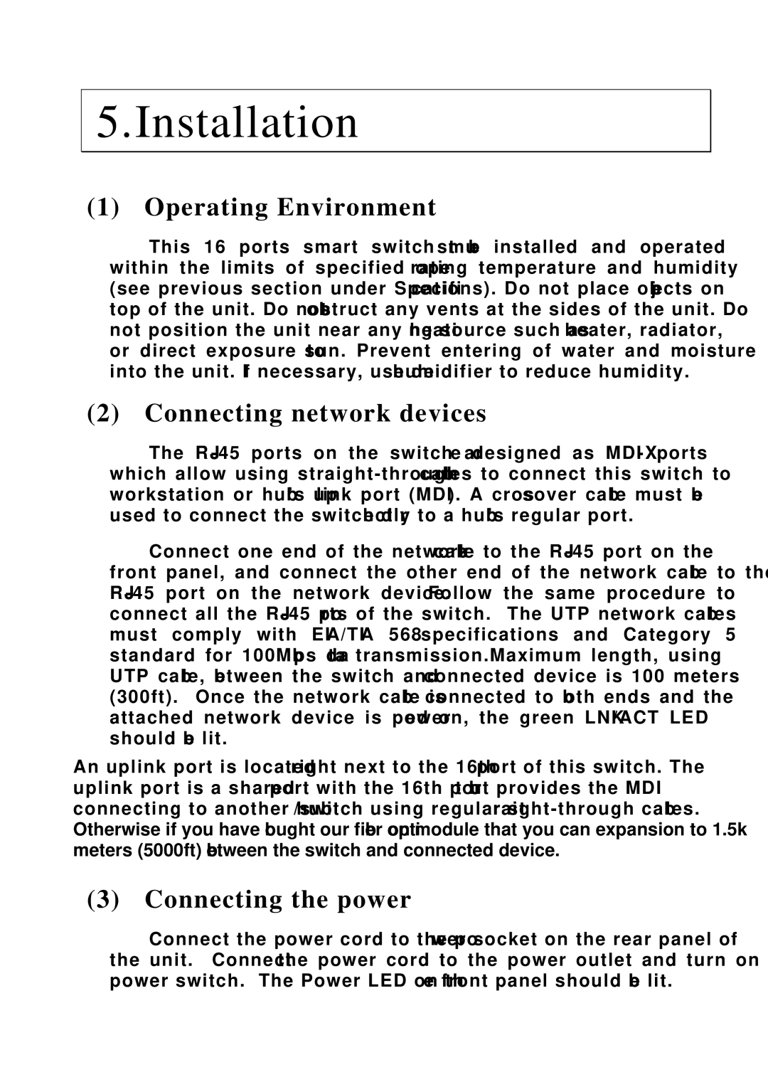 Edimax Technology ES-3116RE+ Installation, Operating Environment, Connecting network devices, Connecting the power 