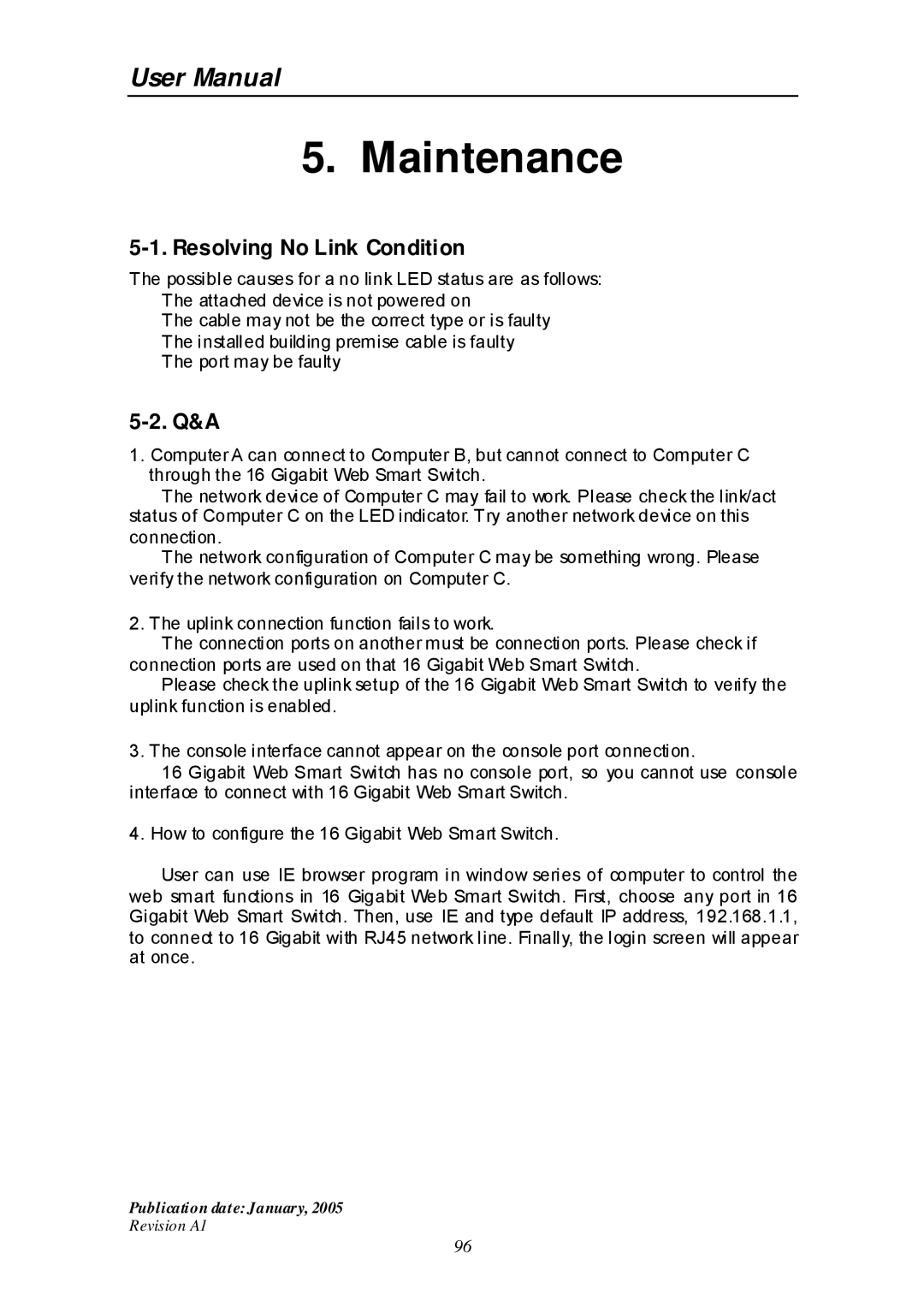 Edimax Technology ES-516G+ user manual Resolving No Link Condition, Q&A 