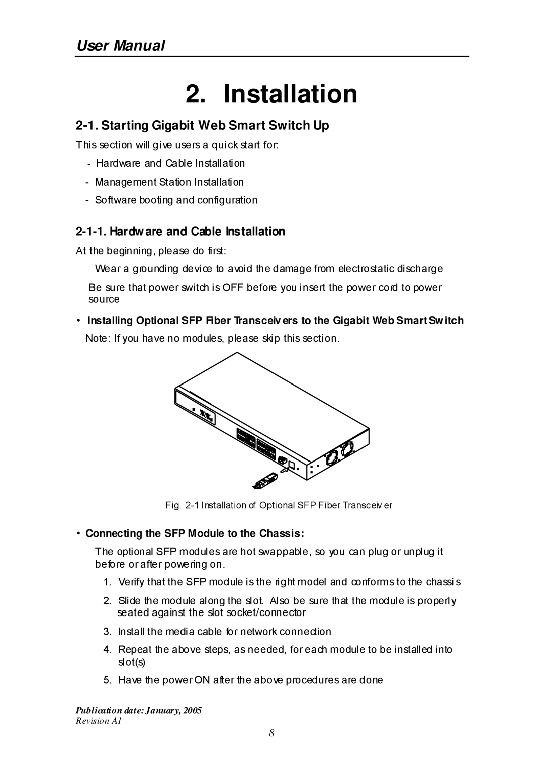 Edimax Technology ES-516G+ user manual Starting Gigabit Web Smart Switch Up, Connecting the SFP Module to the Chassis 