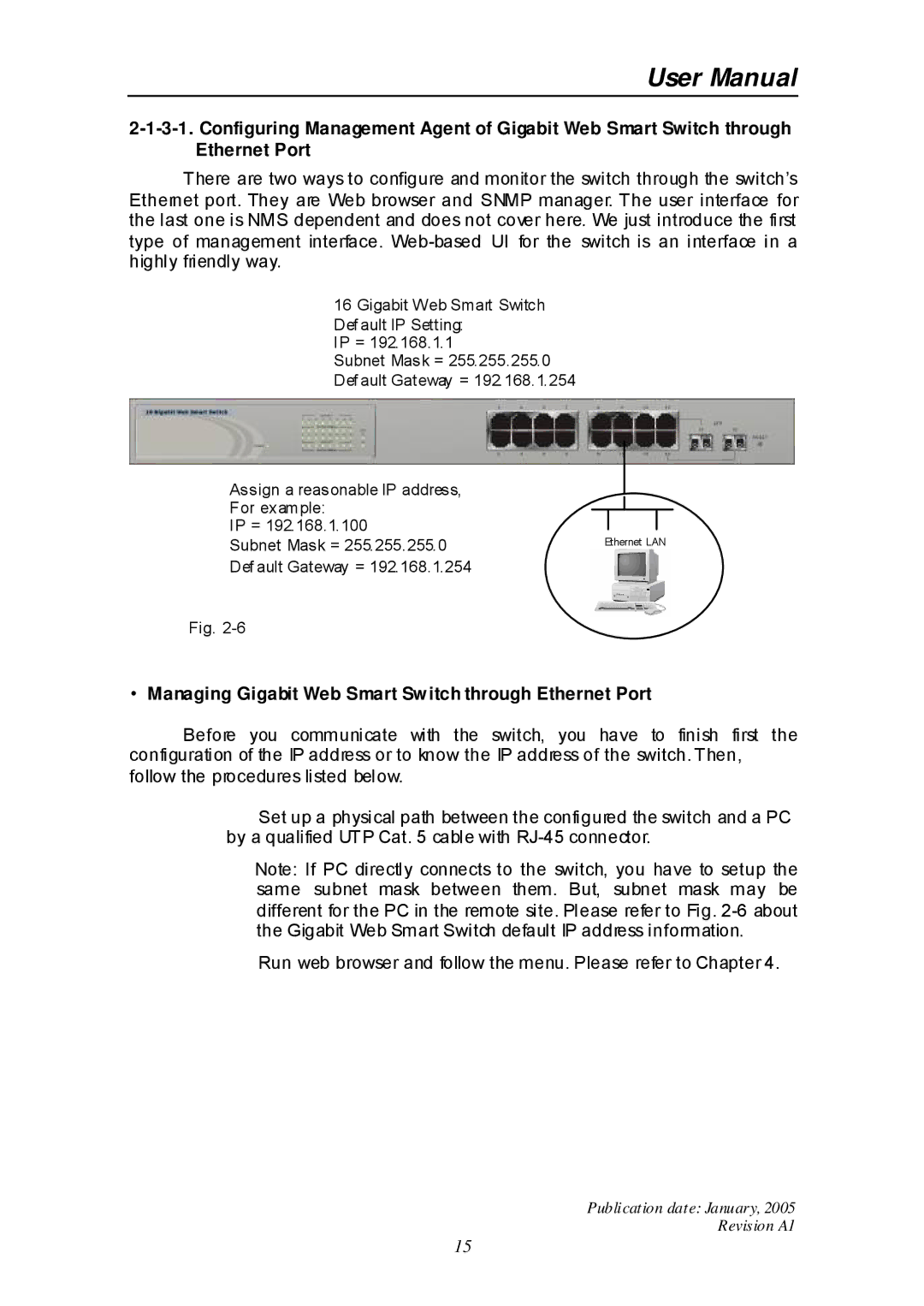 Edimax Technology ES-516G+ user manual Managing Gigabit Web Smart Switch through Ethernet Port 