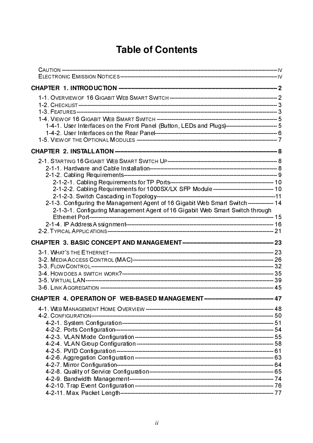 Edimax Technology ES-516G+ user manual Table of Contents 