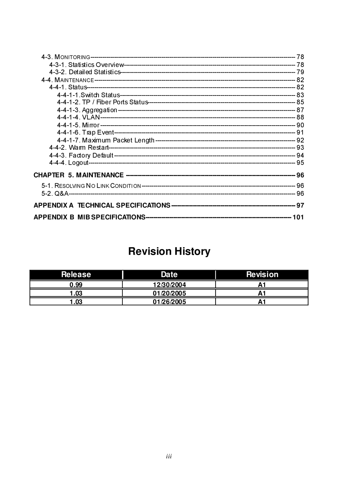 Edimax Technology ES-516G+ user manual Maintenance, 12/30/2004 01/20/2005 01/26/2005 