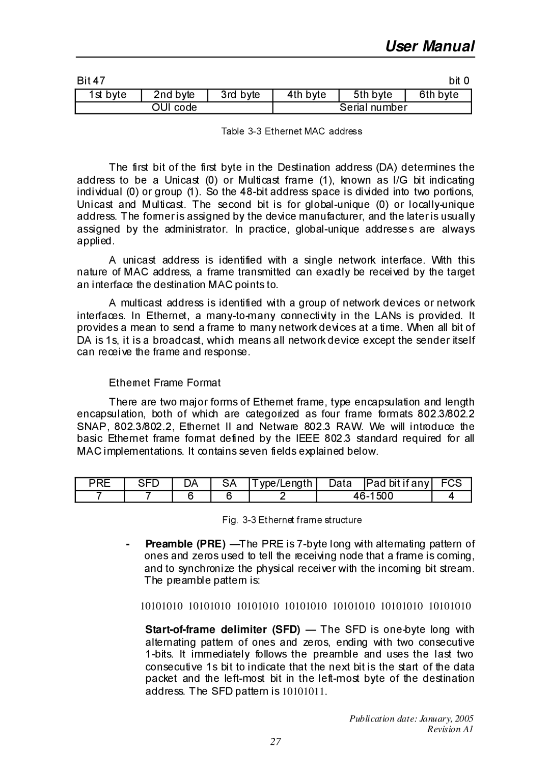 Edimax Technology ES-516G+ user manual Fcs, Start-of-frame delimiter SFD The SFD is one-byte long with 