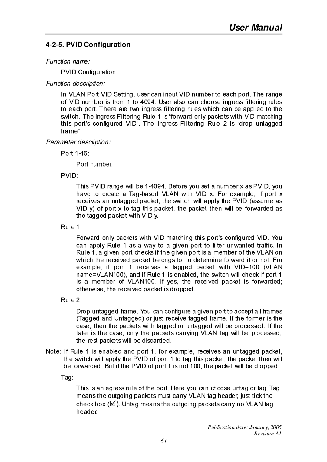 Edimax Technology ES-516G+ user manual Pvid Configuration 