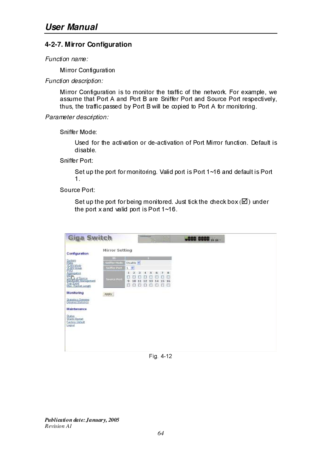 Edimax Technology ES-516G+ user manual Mirror Configuration 