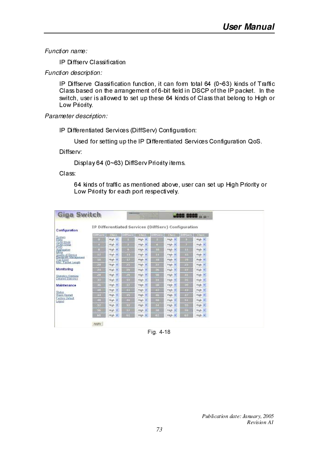 Edimax Technology ES-516G+ user manual IP Diffserv Classification 