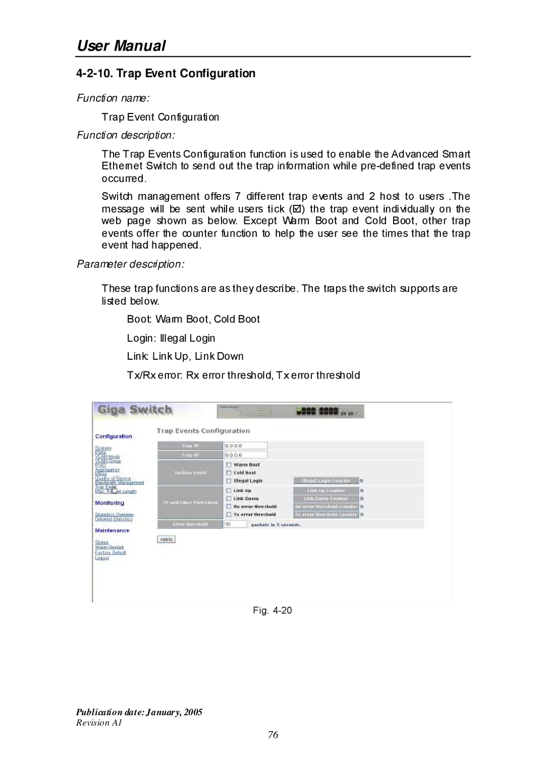 Edimax Technology ES-516G+ user manual Trap Event Configuration 