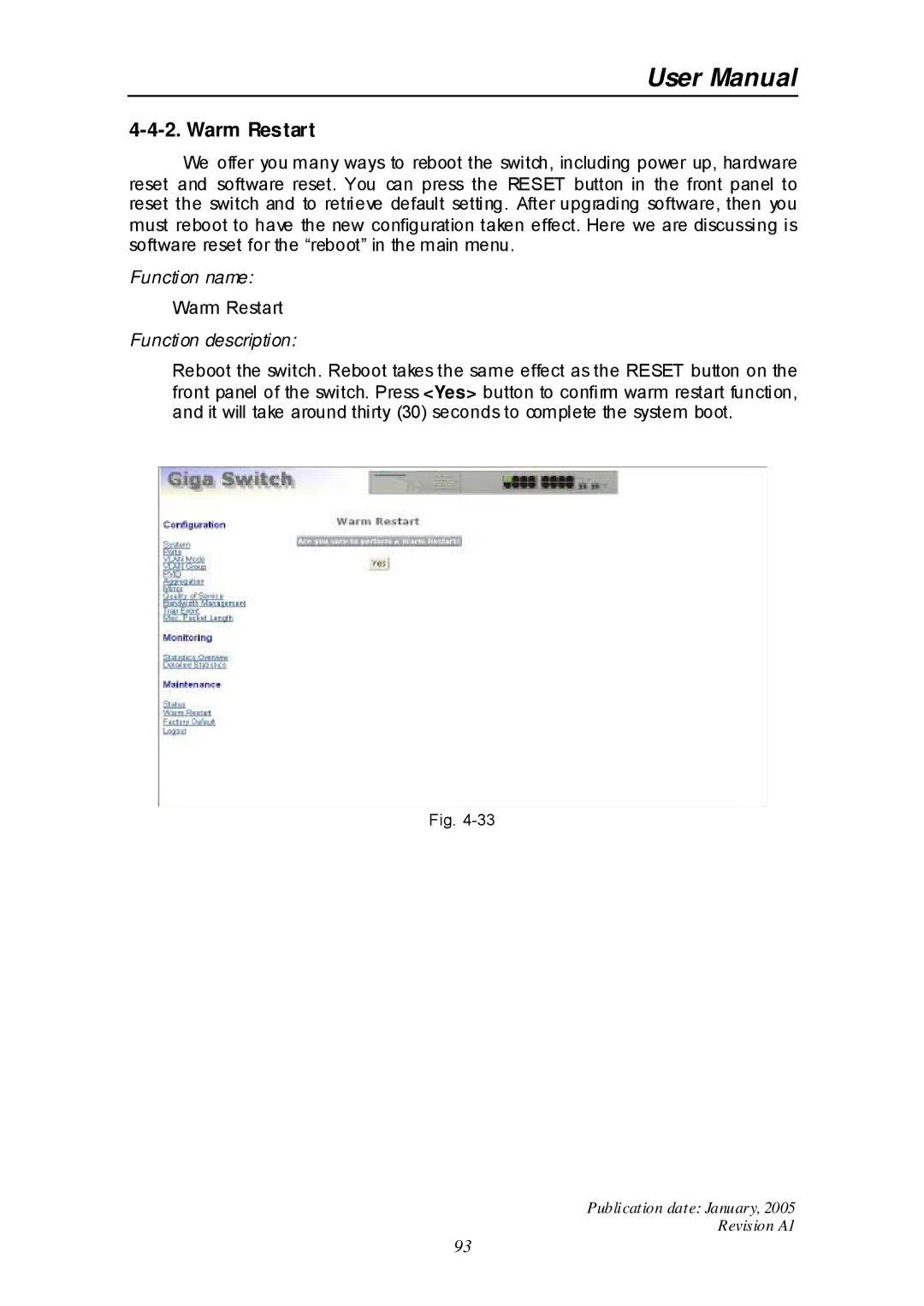 Edimax Technology ES-516G+ user manual Warm Restart 