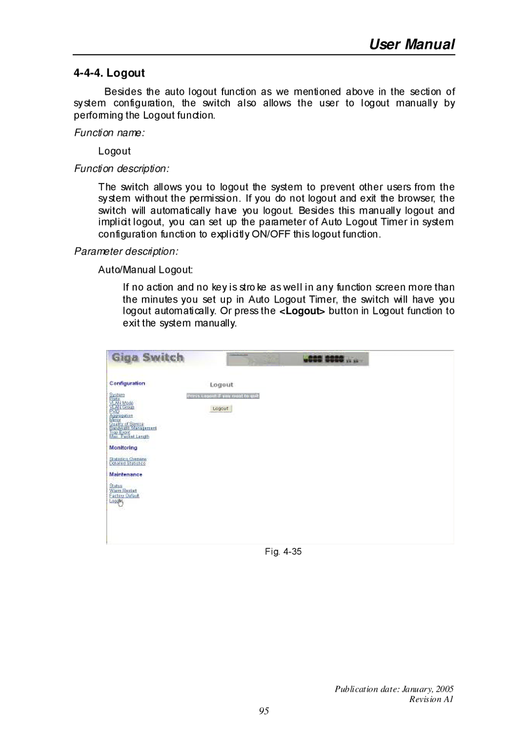 Edimax Technology ES-516G+ user manual Logout 