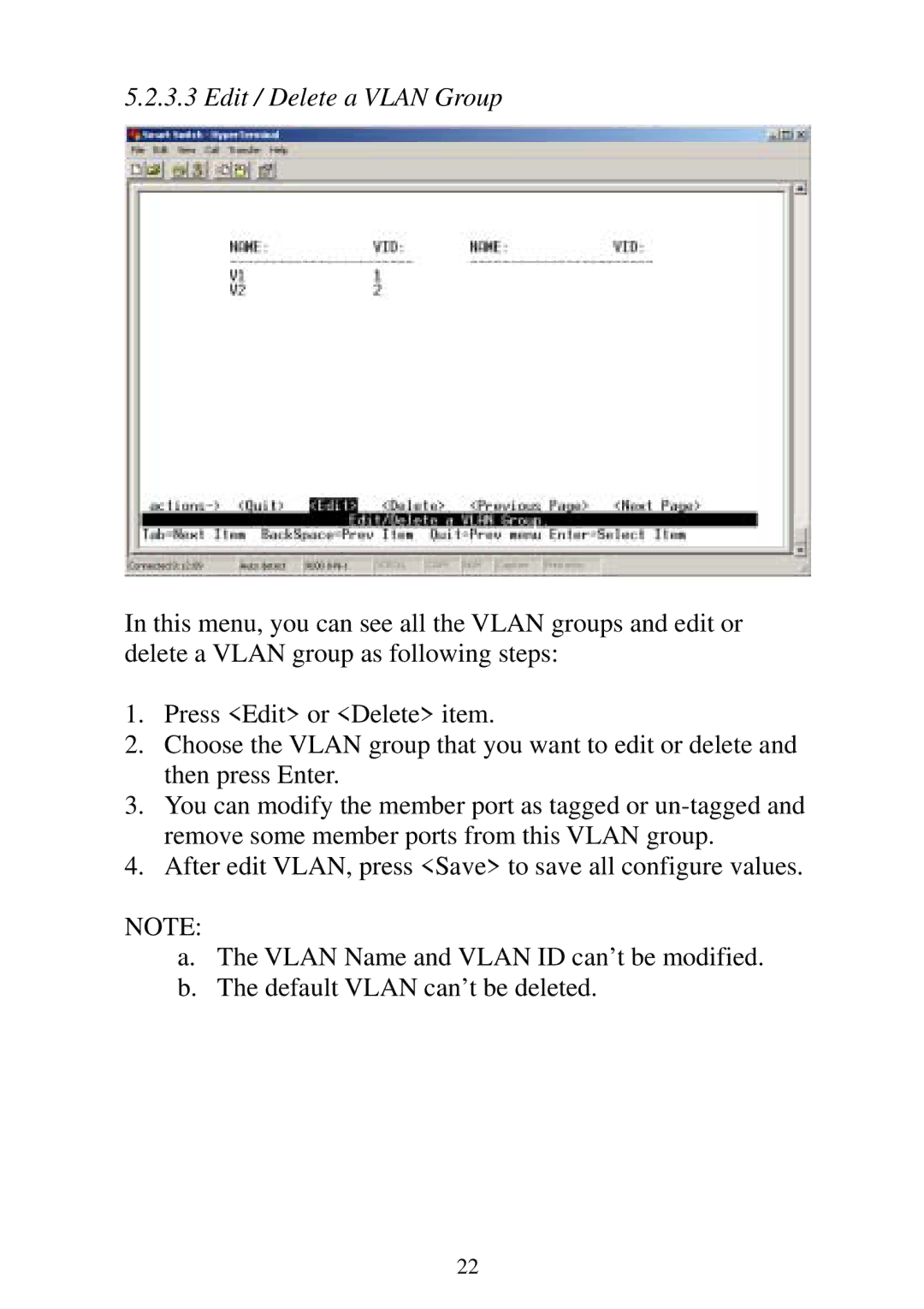 Edimax Technology ES-3124RE+, ES-5224RE+, ES-5224R+, ES-5224RF+ user manual Edit / Delete a Vlan Group 