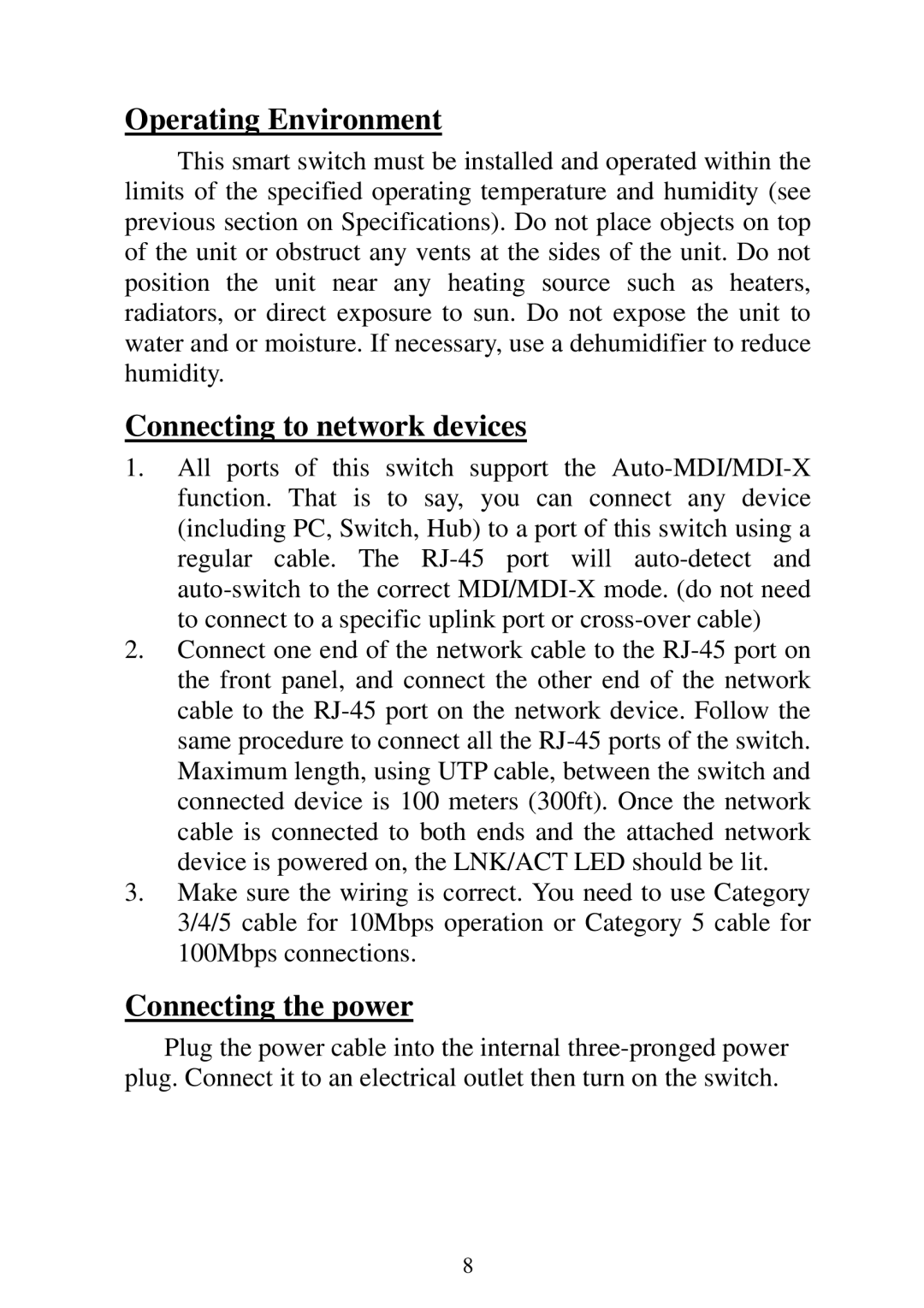 Edimax Technology ES-5224R+, ES-5224RE+ Operating Environment, Connecting to network devices, Connecting the power 