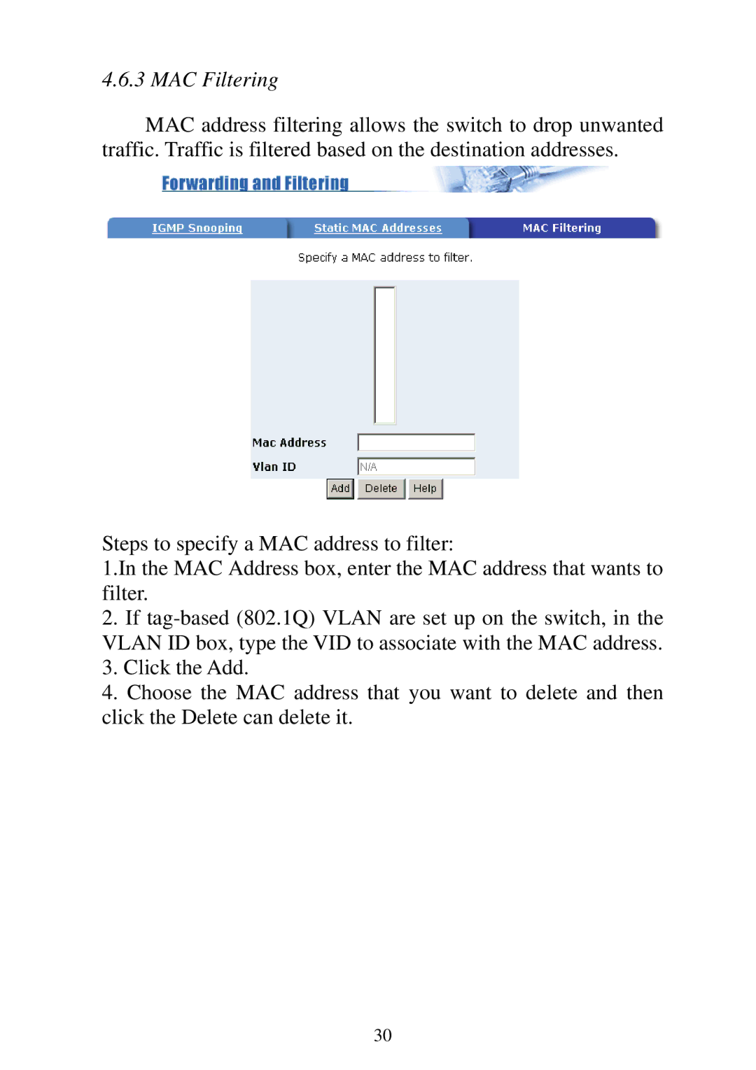 Edimax Technology ES-5224RM, ES-5224REM, ES-5224RFM, ES-3124REM user manual MAC Filtering 