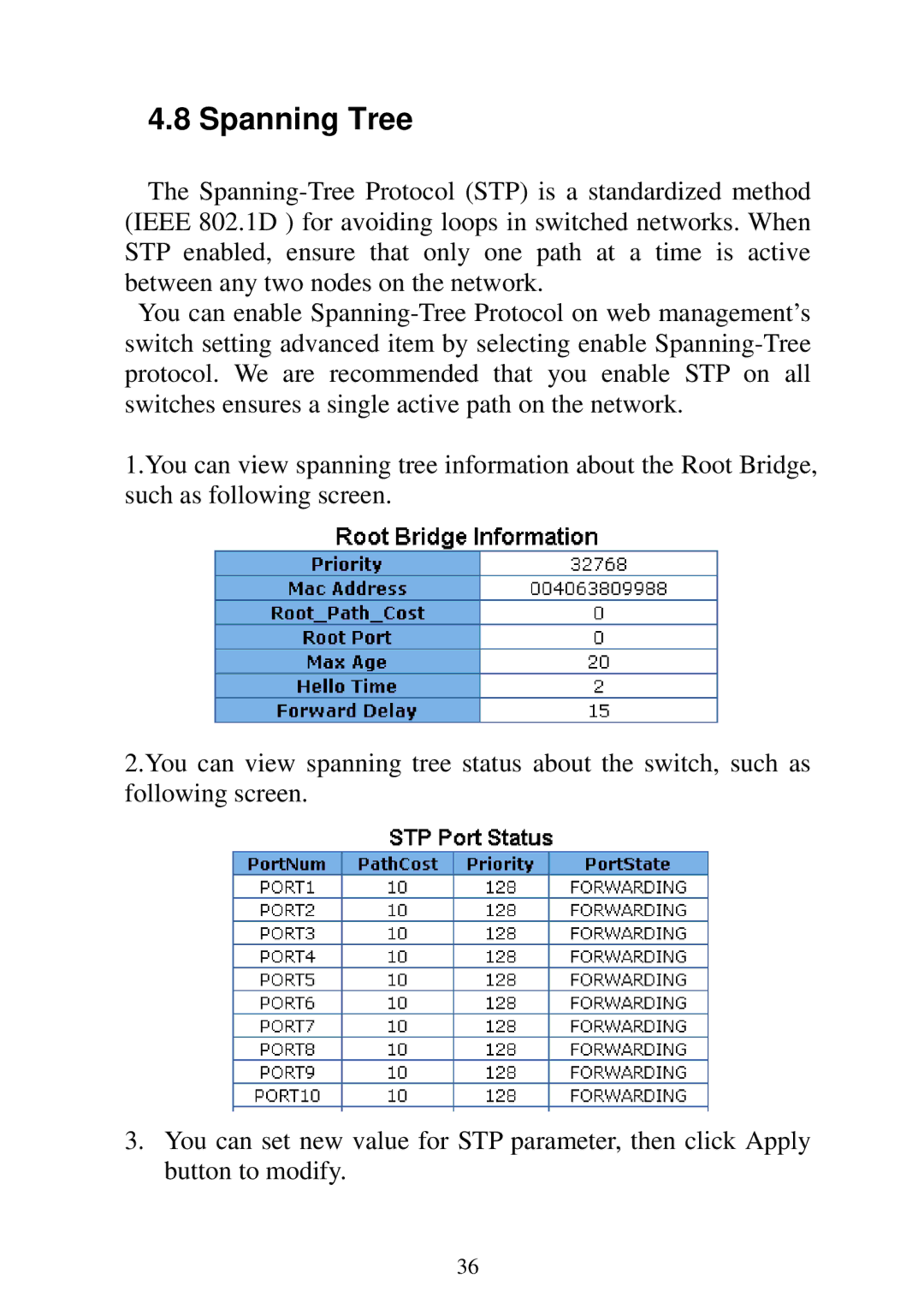 Edimax Technology ES-5224REM, ES-5224RFM, ES-5224RM, ES-3124REM user manual Spanning Tree 