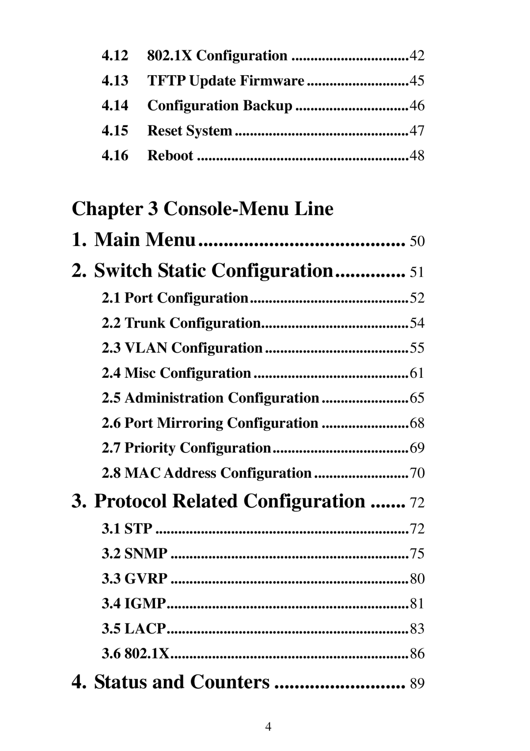 Edimax Technology ES-5224REM, ES-5224RFM, ES-5224RM, ES-3124REM user manual Reboot, Stp, Gvrp Igmp Lacp 802.1X 