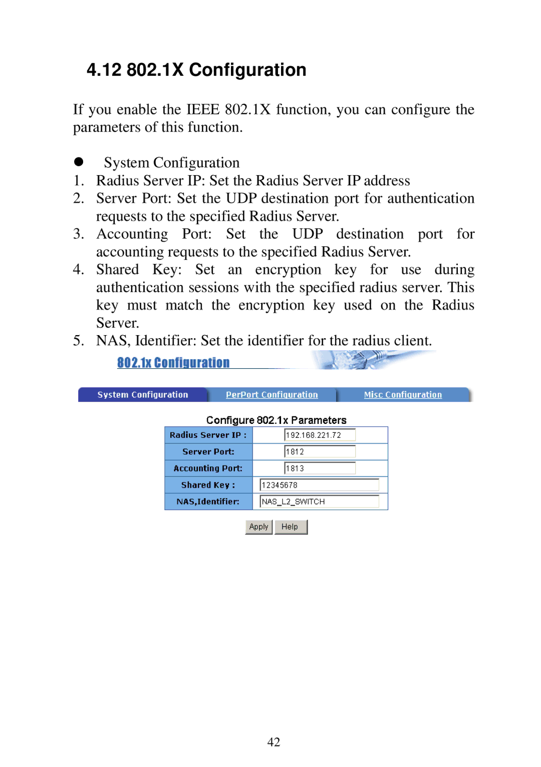 Edimax Technology ES-5224RM, ES-5224REM, ES-5224RFM, ES-3124REM user manual 12 802.1X Configuration 