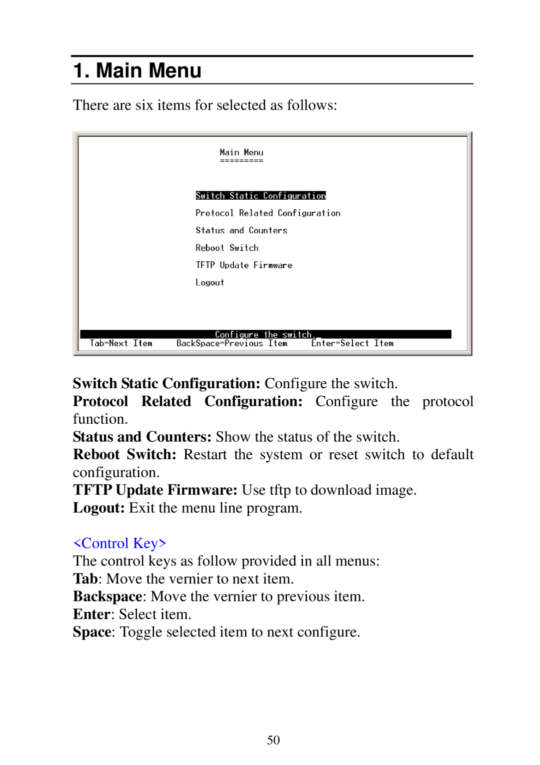 Edimax Technology ES-5224RM, ES-5224REM, ES-5224RFM, ES-3124REM user manual Main Menu 