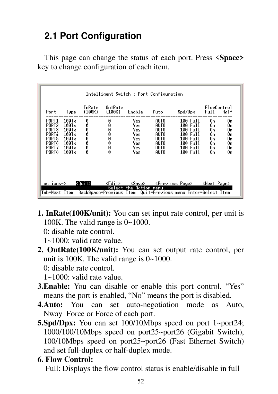 Edimax Technology ES-5224REM, ES-5224RFM, ES-5224RM, ES-3124REM user manual Port Configuration, Flow Control 