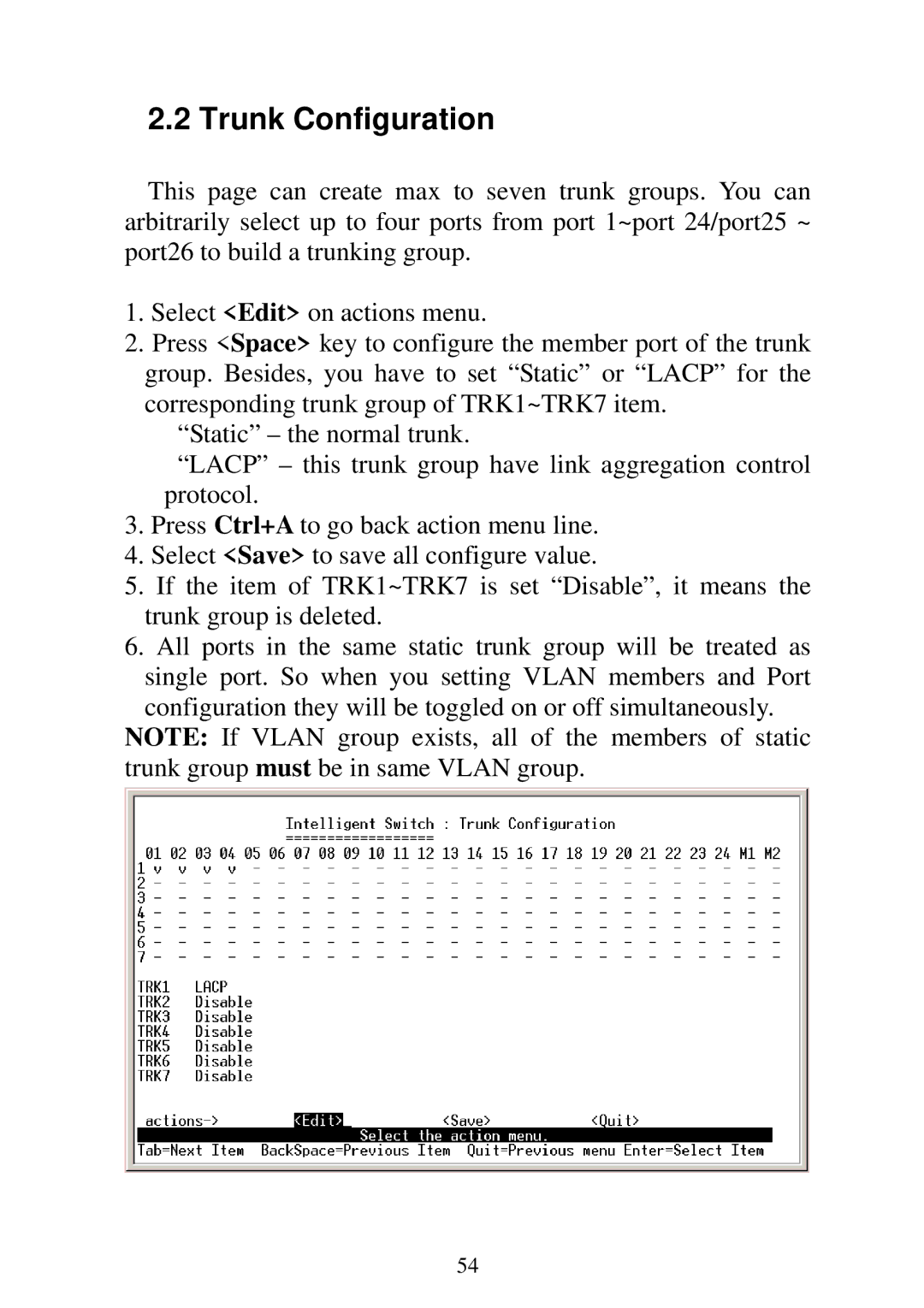 Edimax Technology ES-5224RM, ES-5224REM, ES-5224RFM, ES-3124REM user manual Trunk Configuration 