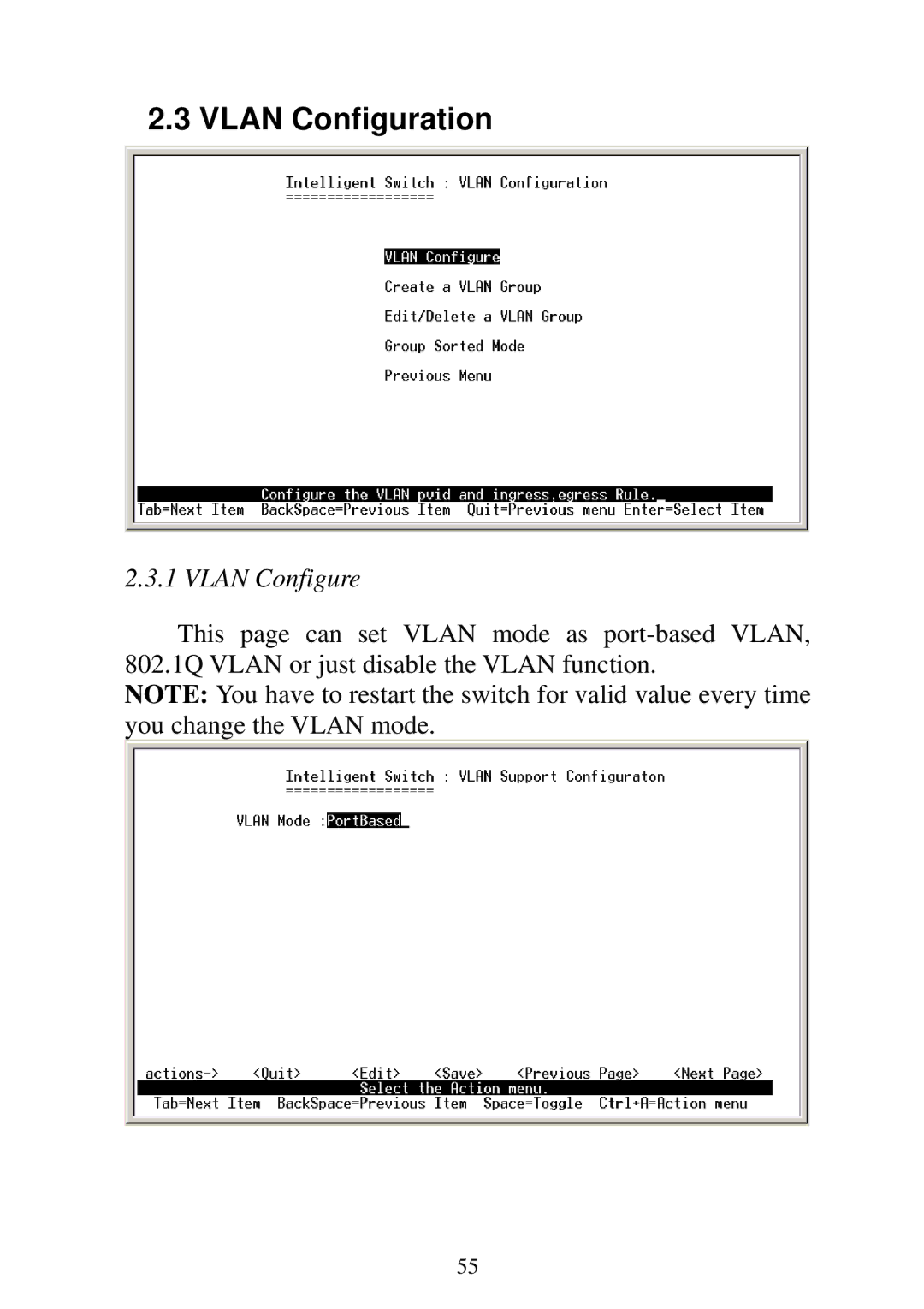 Edimax Technology ES-3124REM, ES-5224REM, ES-5224RFM, ES-5224RM user manual Vlan Configuration, Vlan Configure 