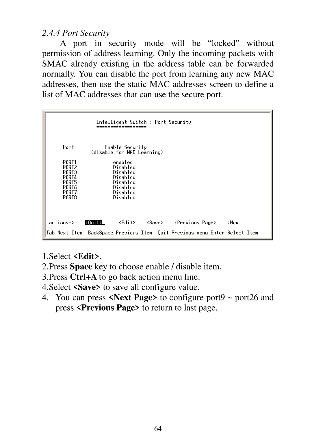 Edimax Technology ES-5224REM, ES-5224RFM, ES-5224RM, ES-3124REM user manual Port Security 