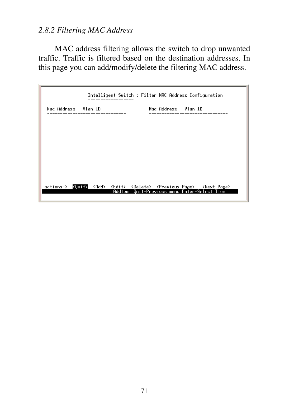 Edimax Technology ES-3124REM, ES-5224REM, ES-5224RFM, ES-5224RM user manual Filtering MAC Address 