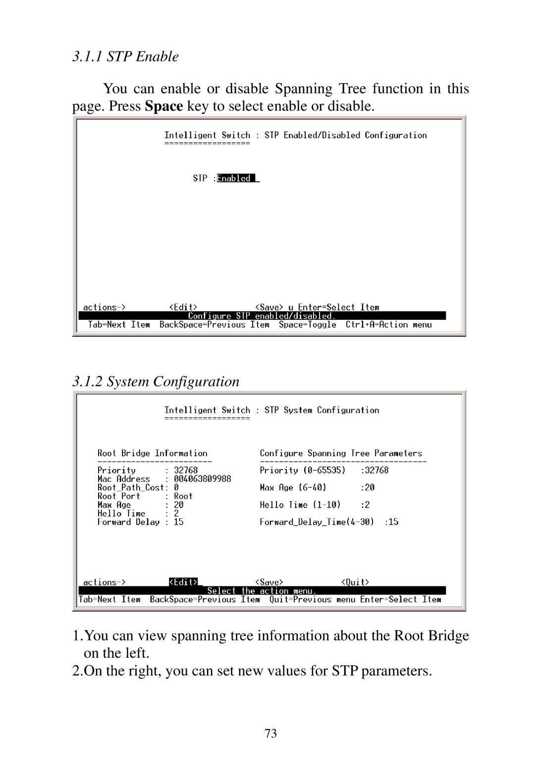 Edimax Technology ES-5224RFM, ES-5224REM, ES-5224RM, ES-3124REM user manual STP Enable, System Configuration 