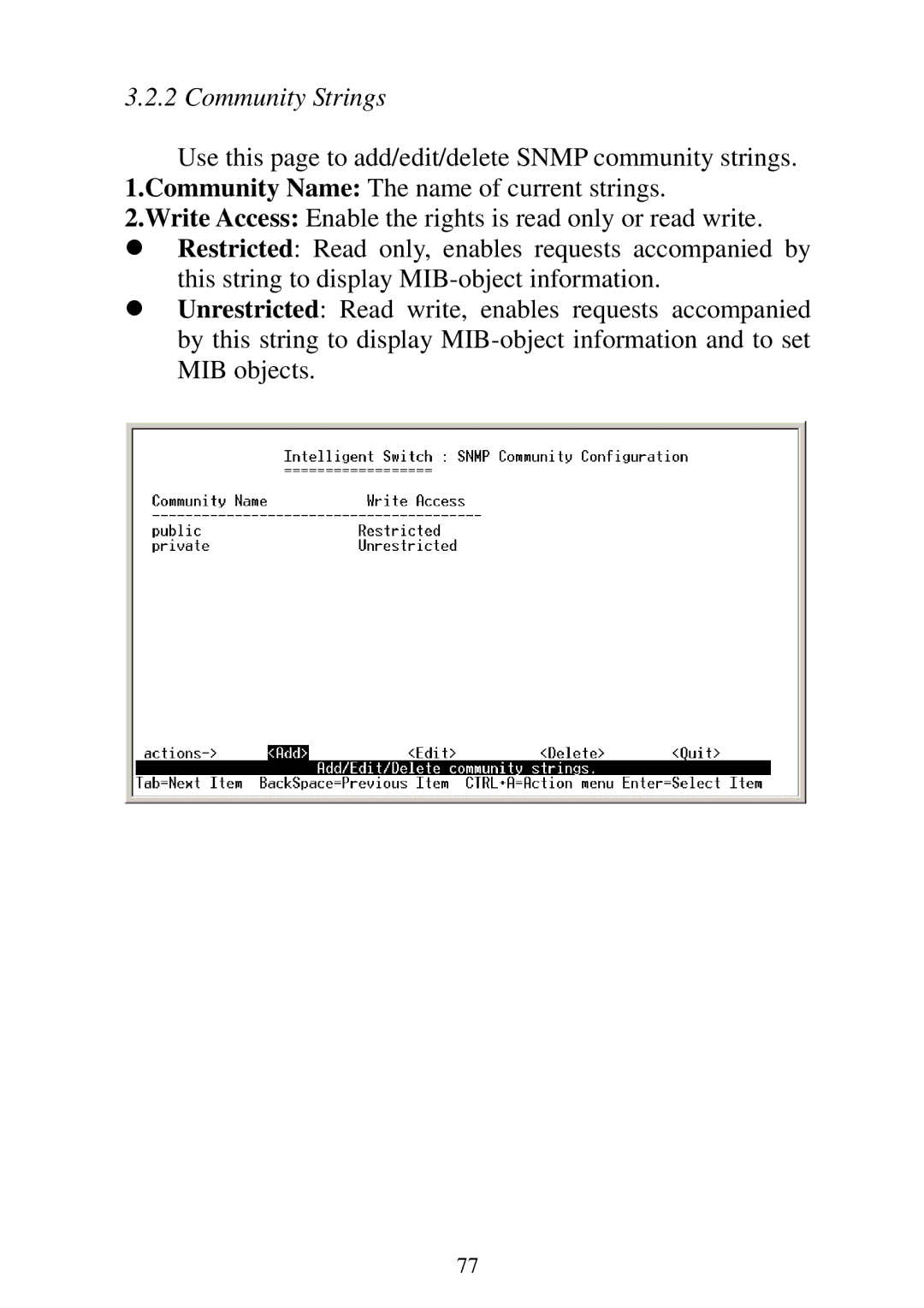 Edimax Technology ES-5224RFM, ES-5224REM, ES-5224RM, ES-3124REM user manual Community Strings 