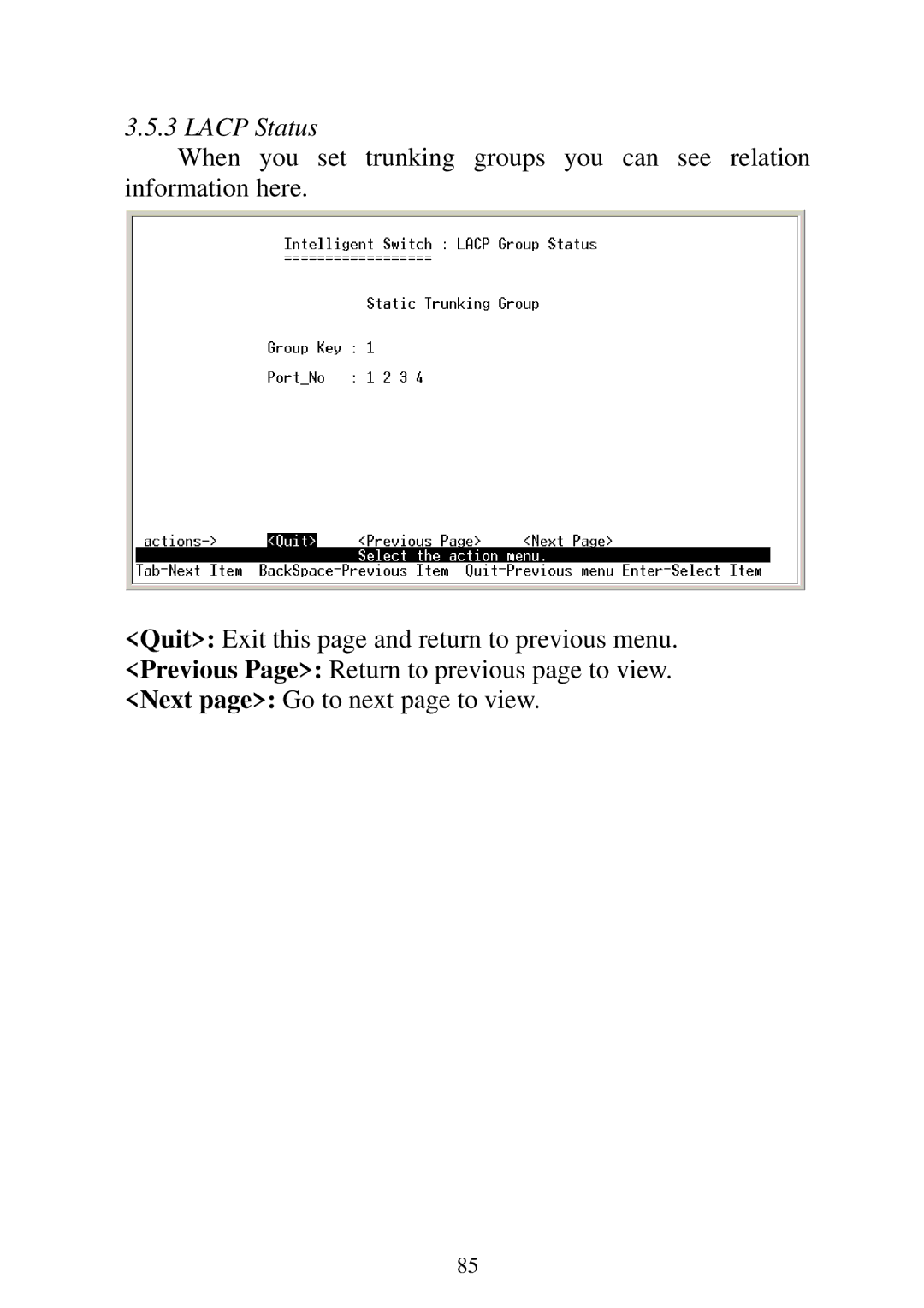 Edimax Technology ES-5224RFM, ES-5224REM, ES-5224RM, ES-3124REM user manual Lacp Status 