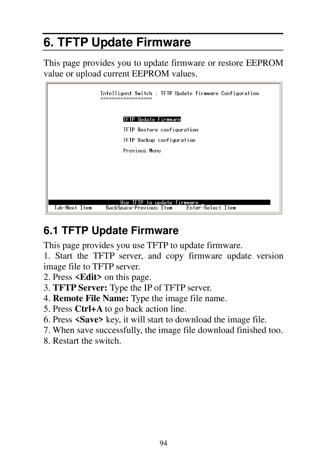 Edimax Technology ES-5224RM, ES-5224REM, ES-5224RFM, ES-3124REM user manual Tftp Update Firmware 