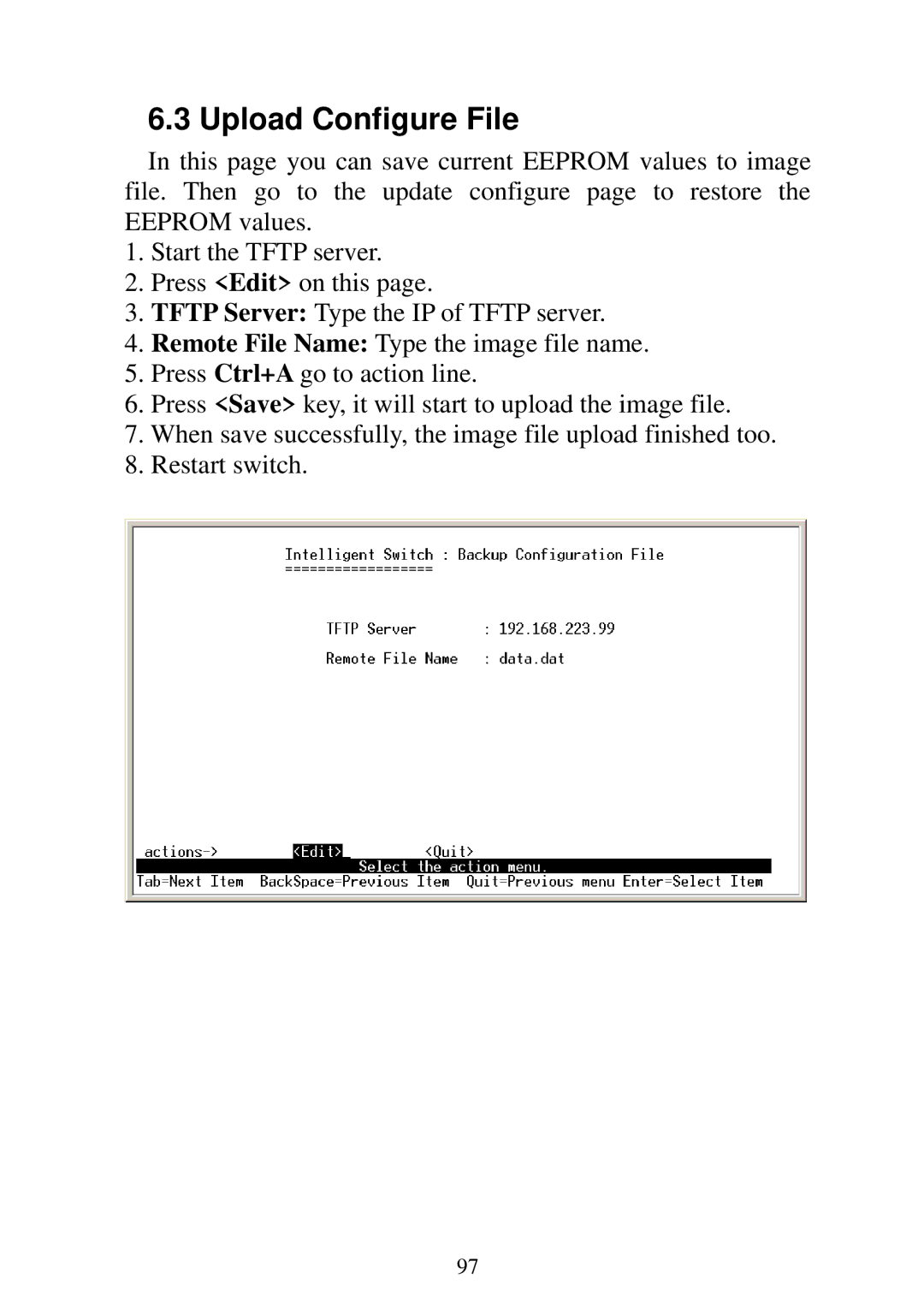 Edimax Technology ES-5224RFM, ES-5224REM, ES-5224RM, ES-3124REM user manual Upload Configure File 