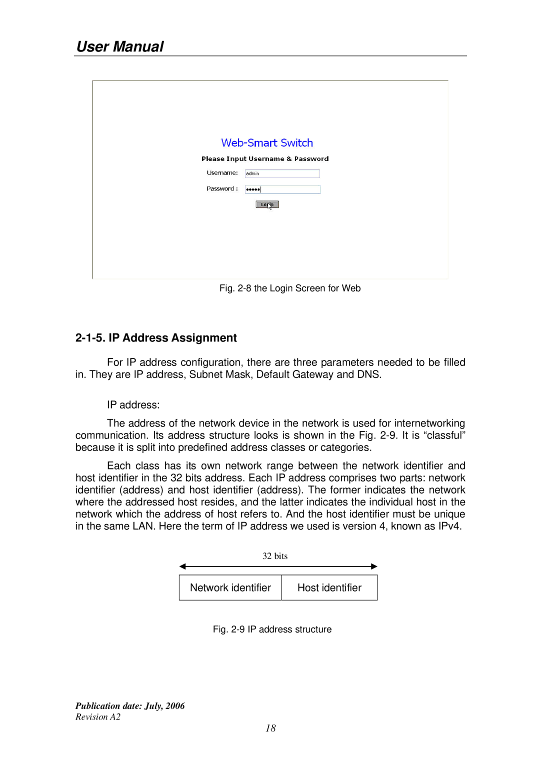 Edimax Technology ES-5224RS+ user manual IP Address Assignment, Login Screen for Web 