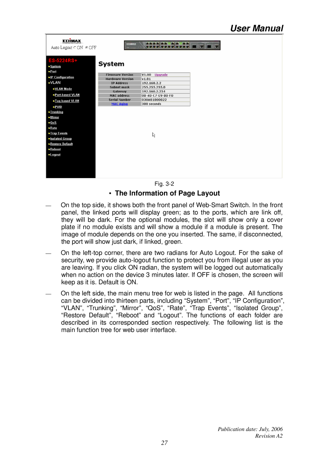 Edimax Technology ES-5224RS+ user manual Information of Page Layout 