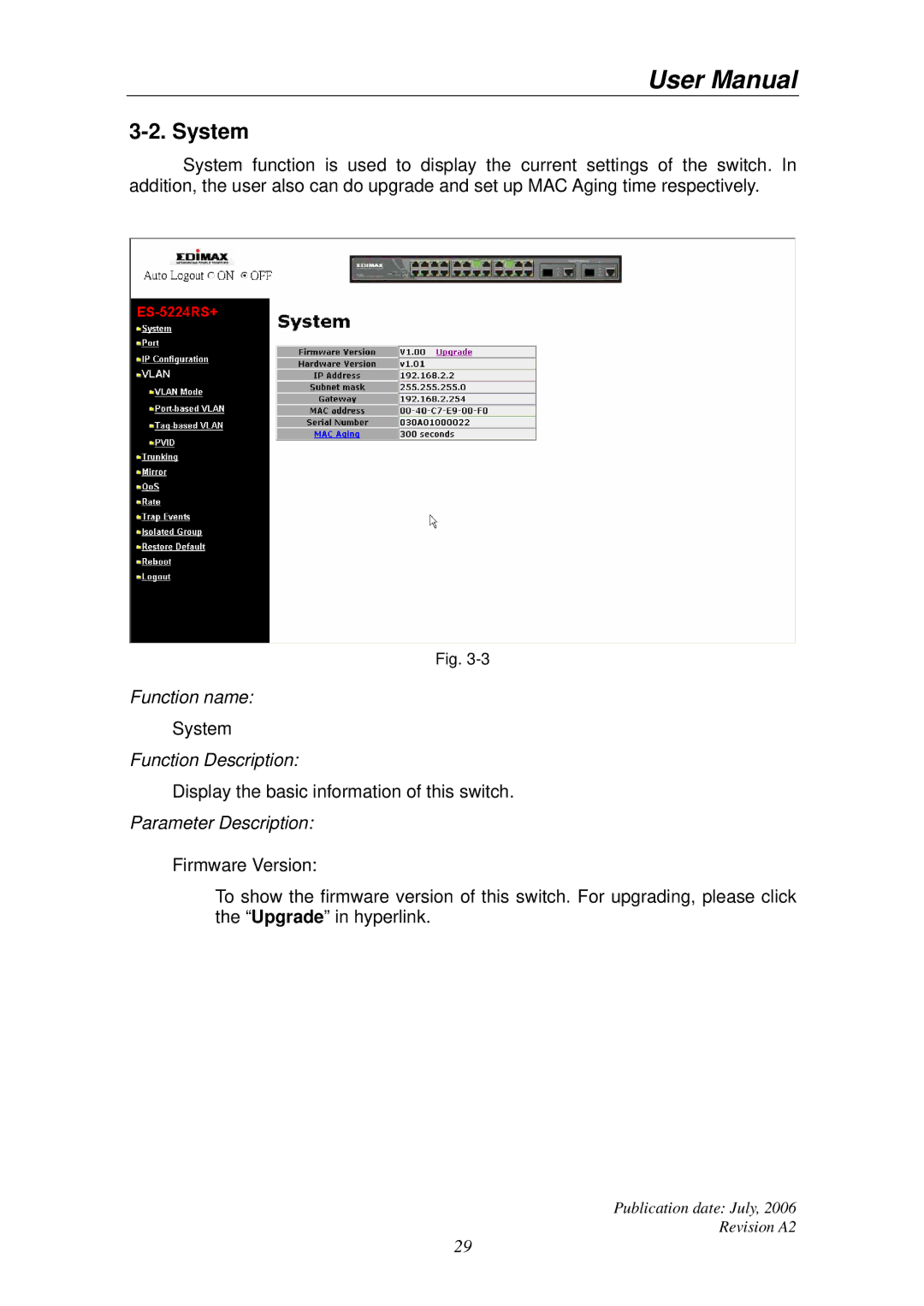 Edimax Technology ES-5224RS+ user manual System, Parameter Description 