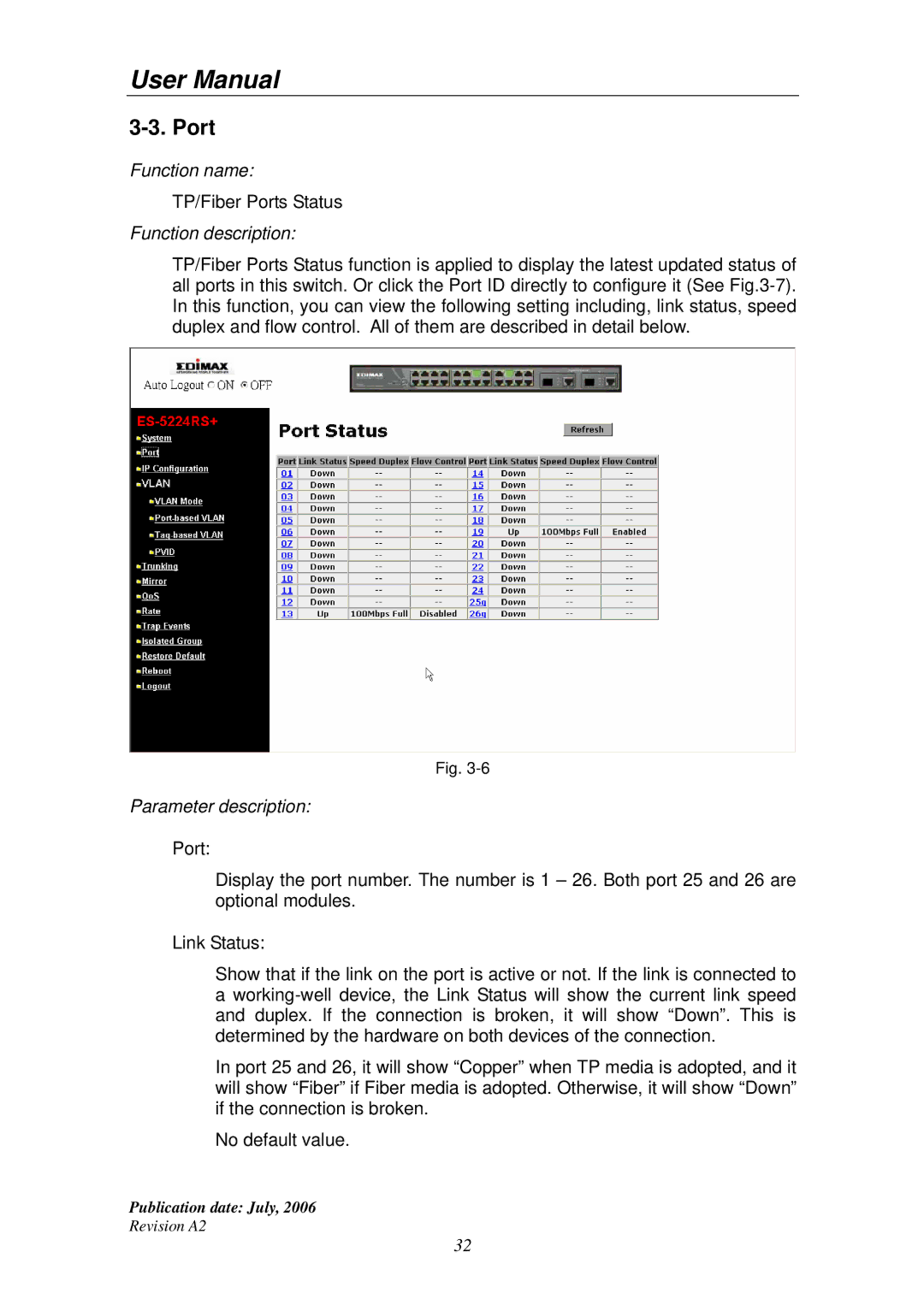 Edimax Technology ES-5224RS+ user manual Port 