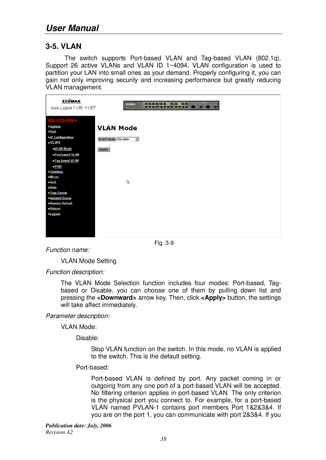 Edimax Technology ES-5224RS+ user manual Vlan 