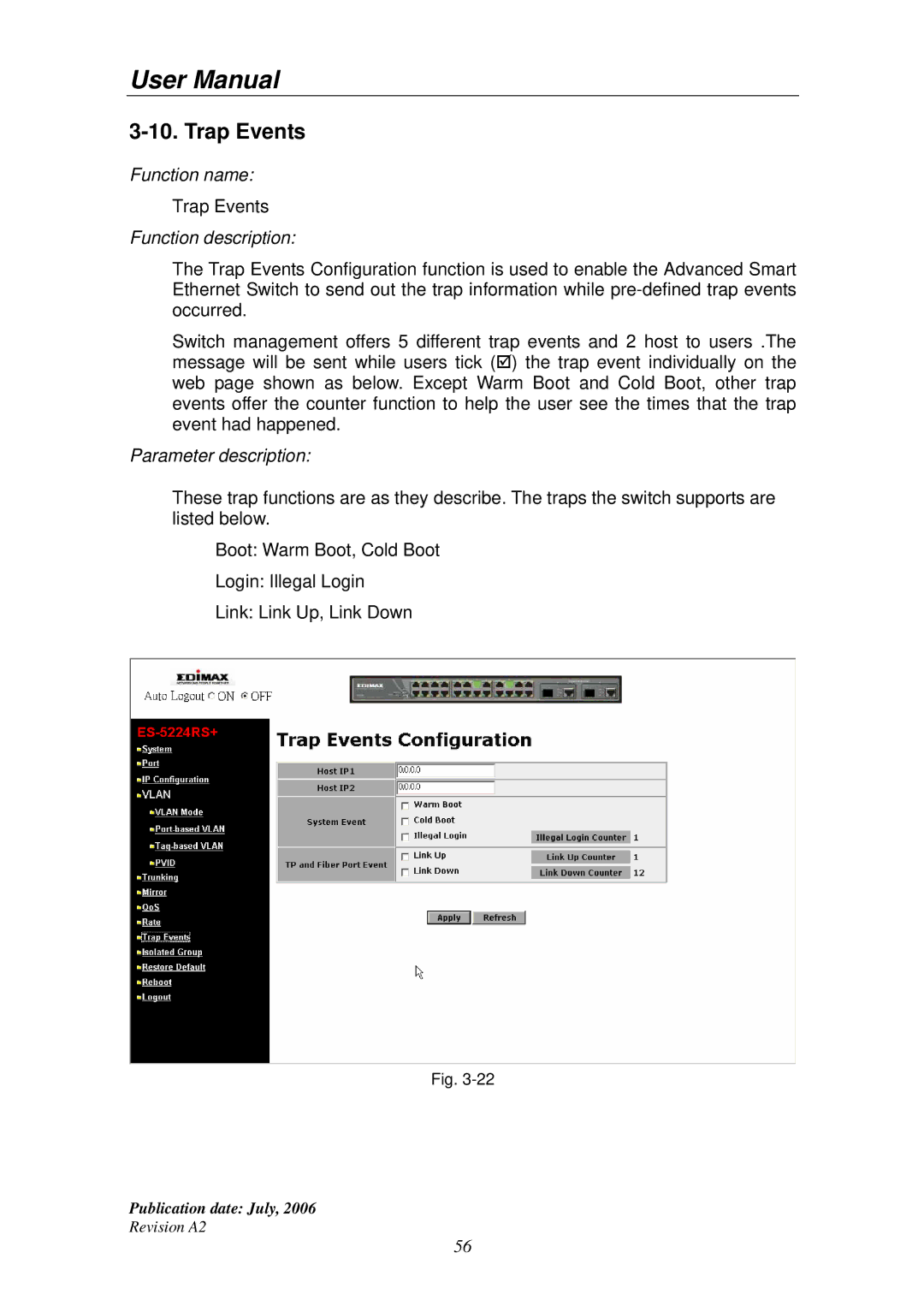 Edimax Technology ES-5224RS+ user manual Trap Events 