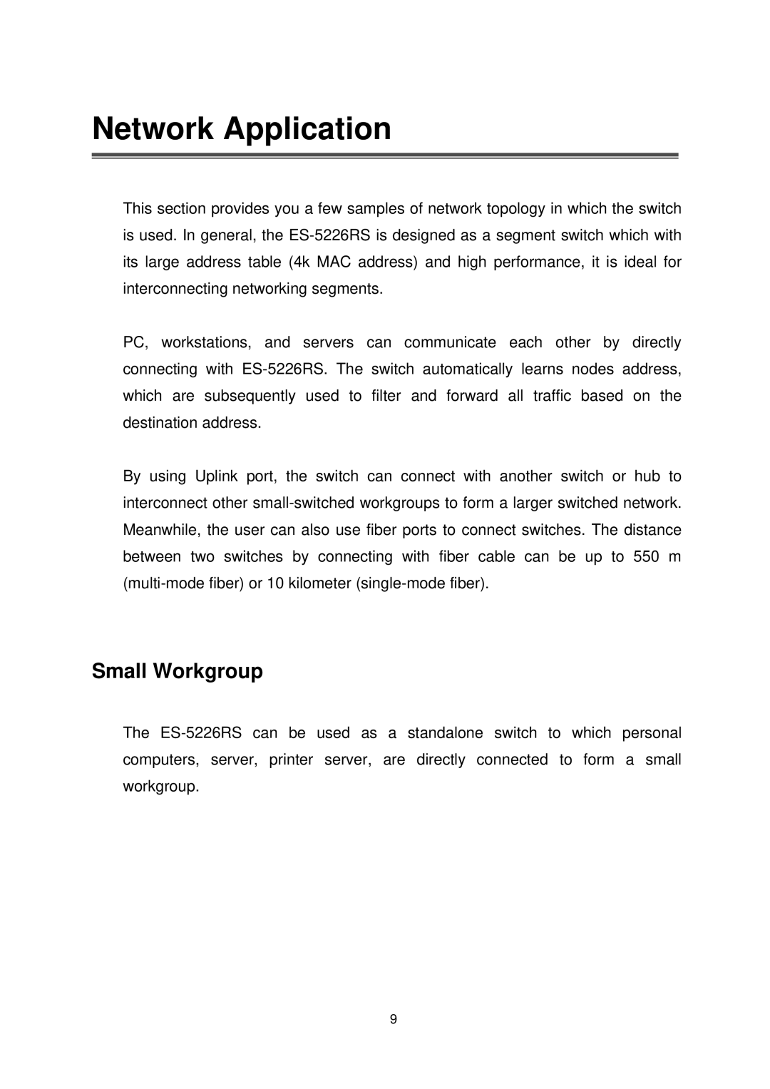 Edimax Technology ES-5226RS manual Network Application, Small Workgroup 