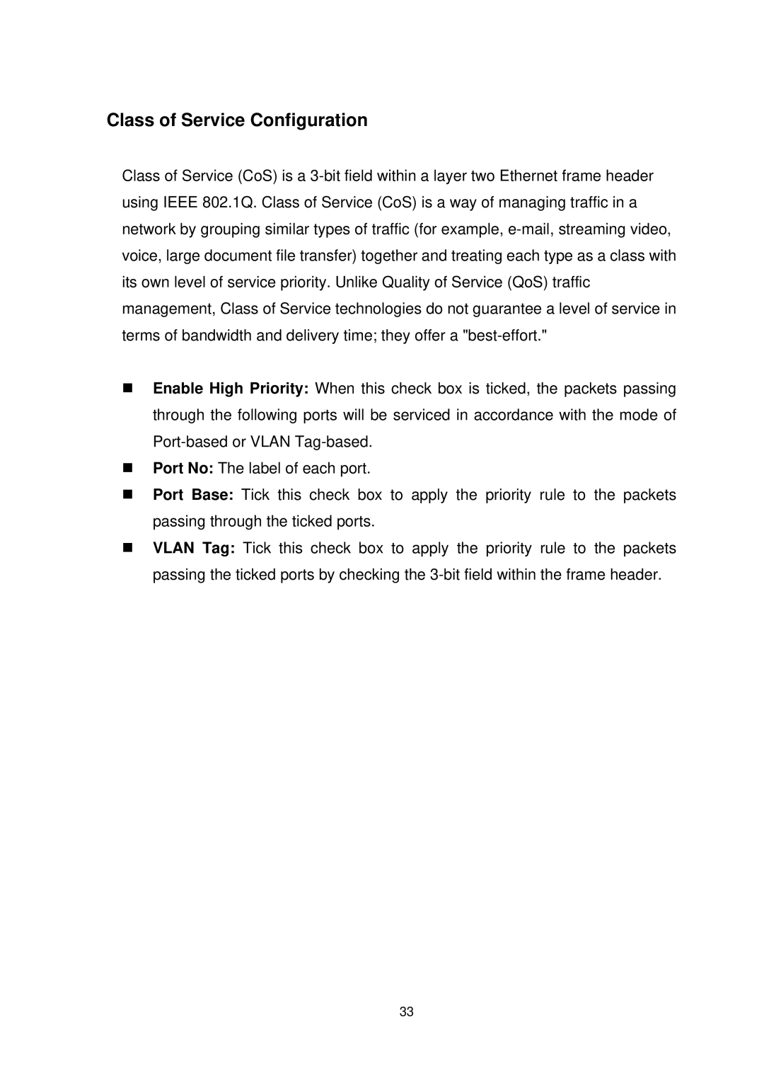 Edimax Technology ES-5226RS manual Class of Service Configuration 