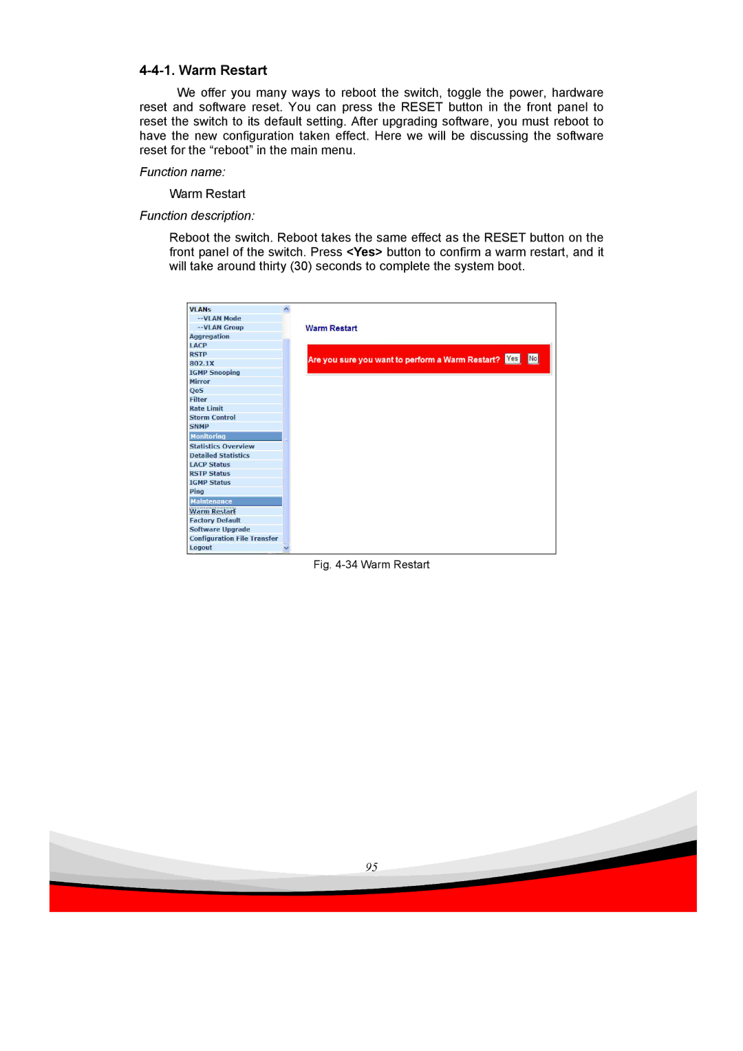 Edimax Technology ES-5240G+ user manual Warm Restart 