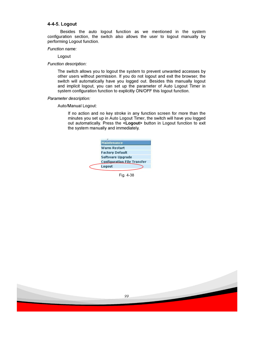 Edimax Technology ES-5240G+ user manual Logout 