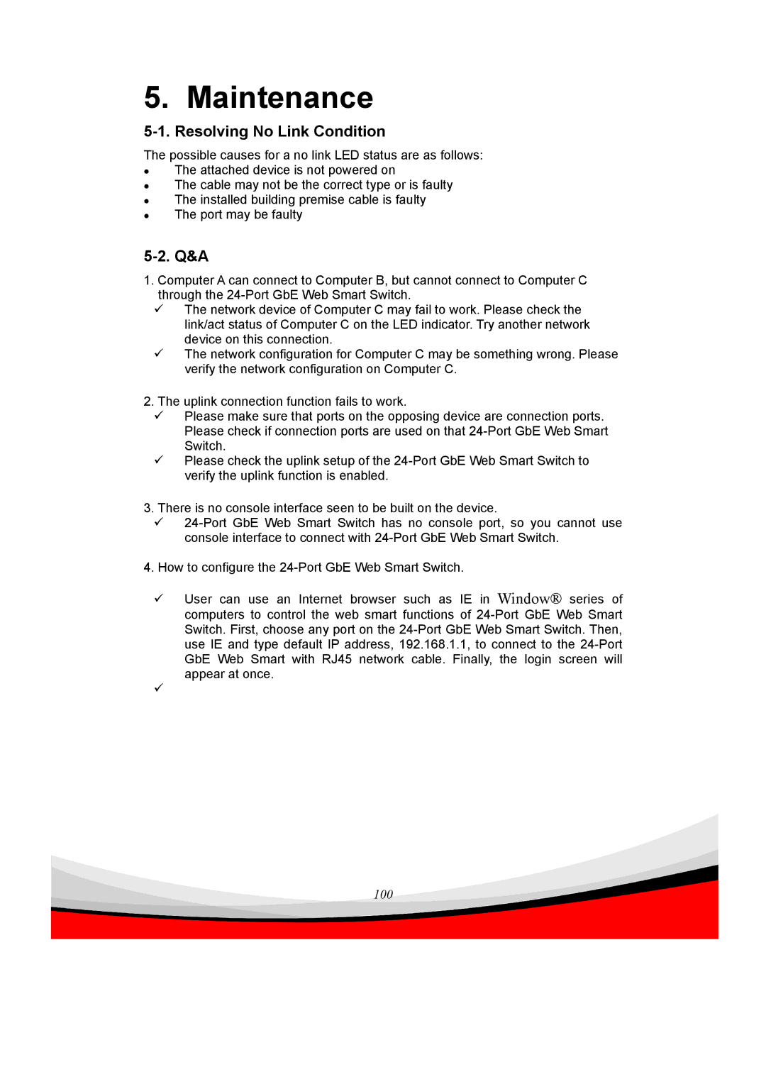 Edimax Technology ES-5240G+ user manual Resolving No Link Condition, Q&A 