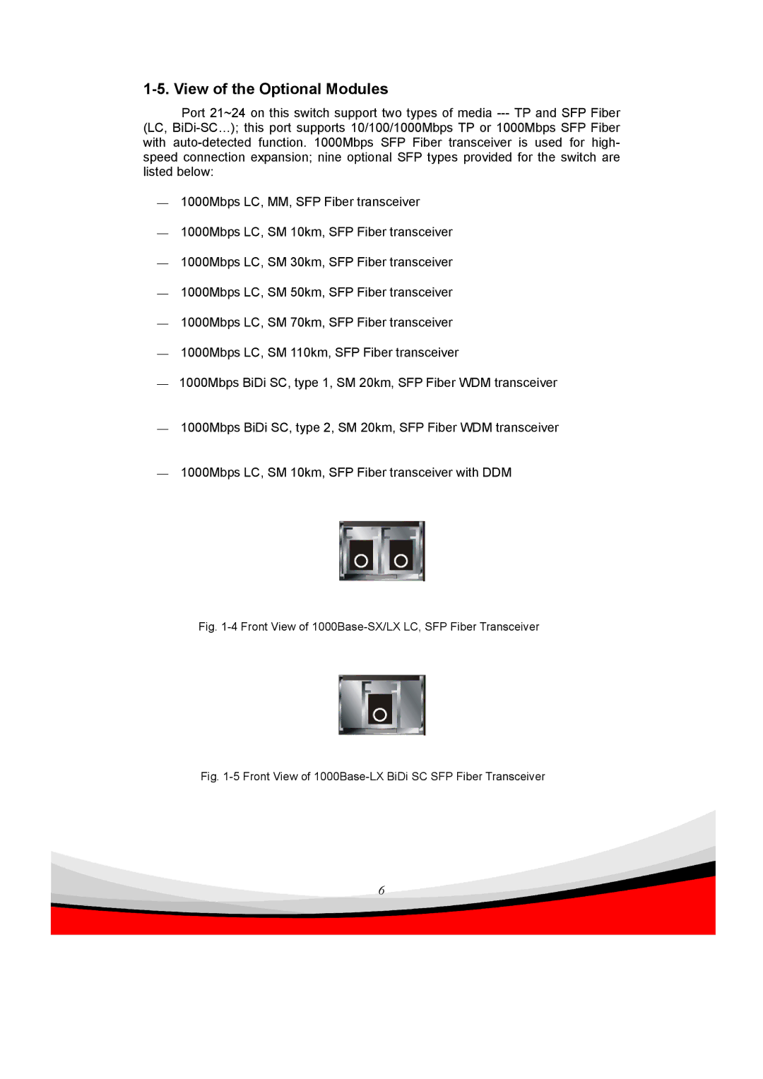 Edimax Technology ES-5240G+ View of the Optional Modules, Front View of 1000Base-SX/LX LC, SFP Fiber Transceiver 