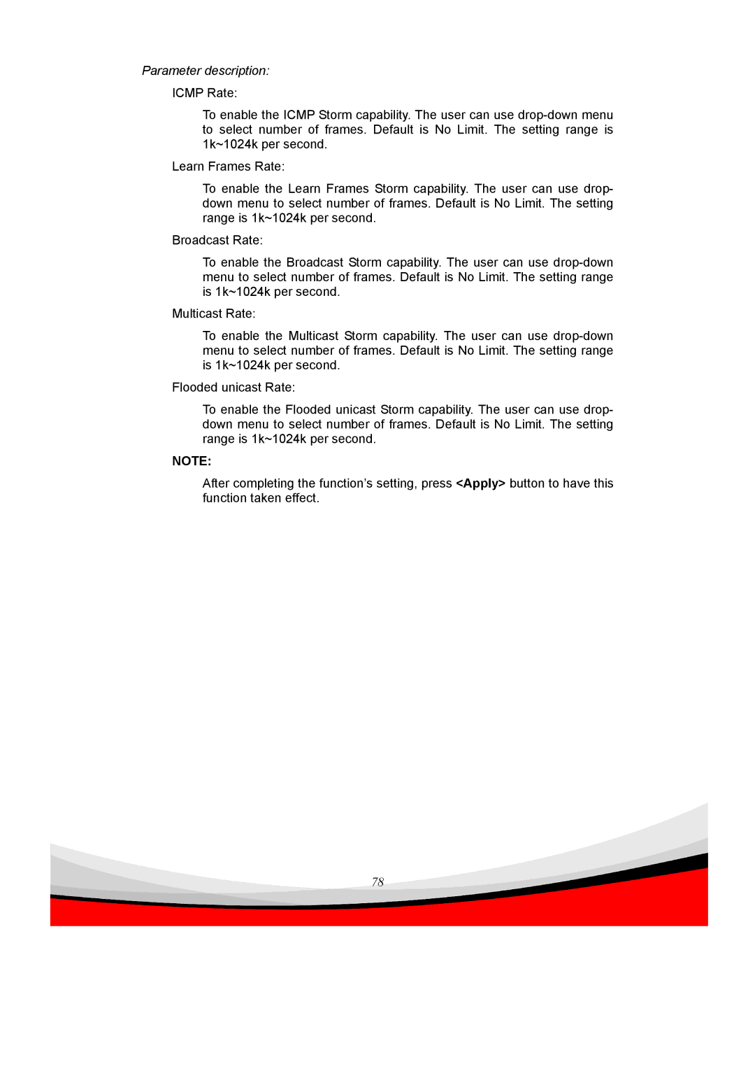 Edimax Technology ES-5240G+ user manual Parameter description 