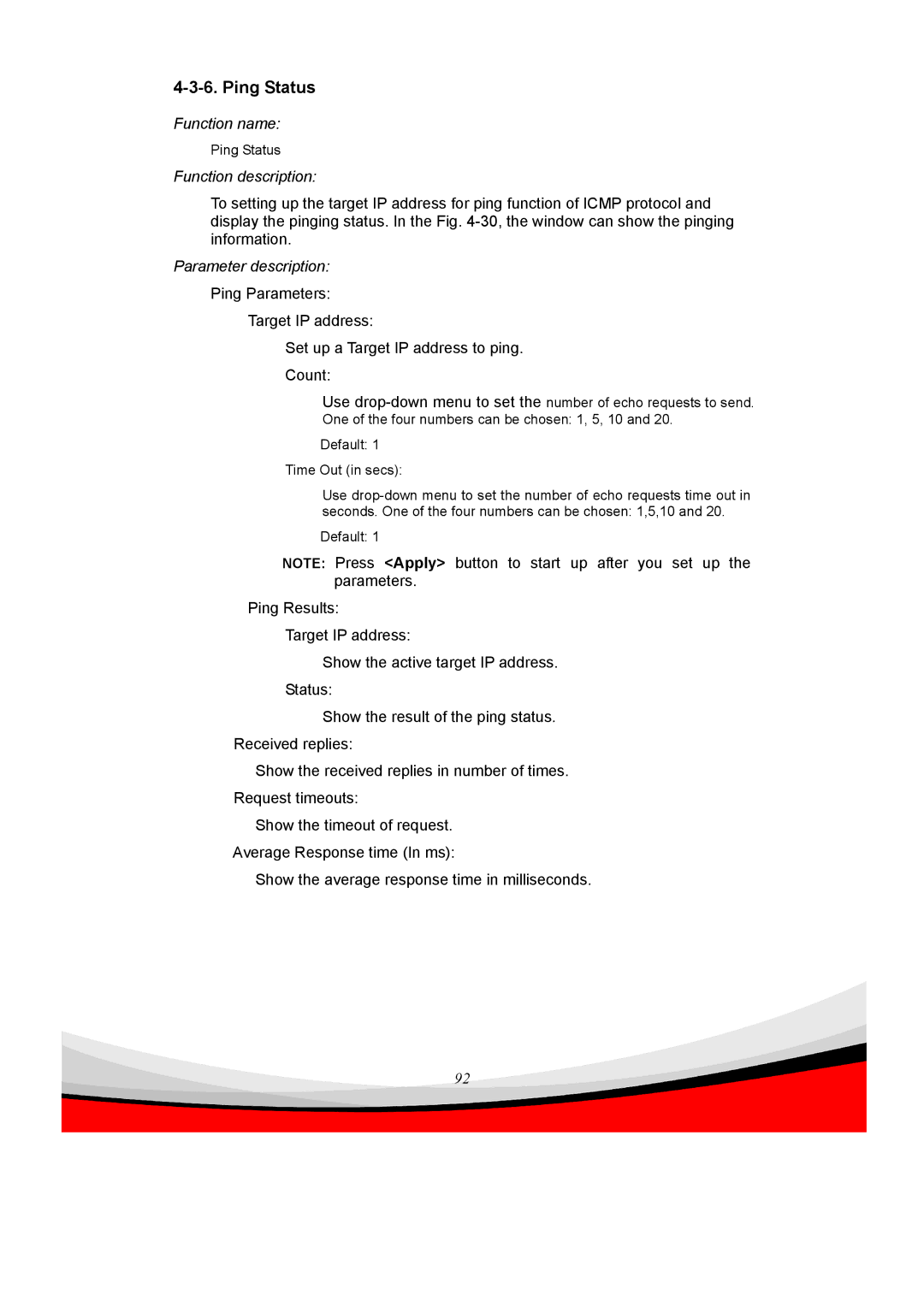 Edimax Technology ES-5240G+ user manual Ping Status 