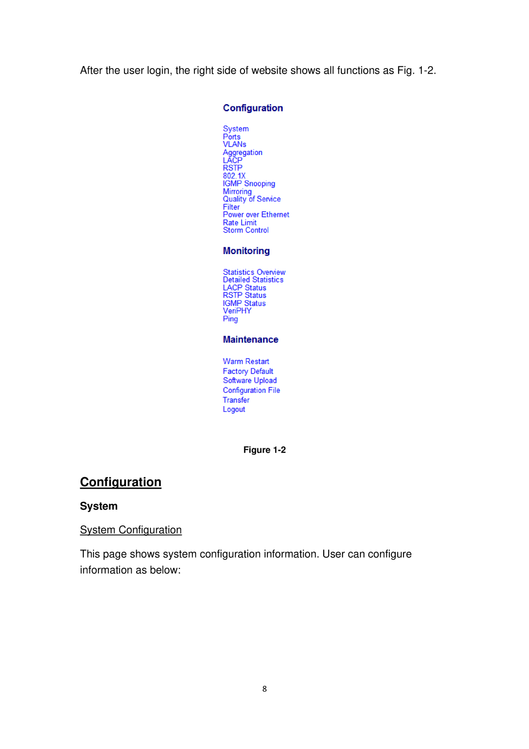 Edimax Technology ES-5816PGH user manual Configuration, System 