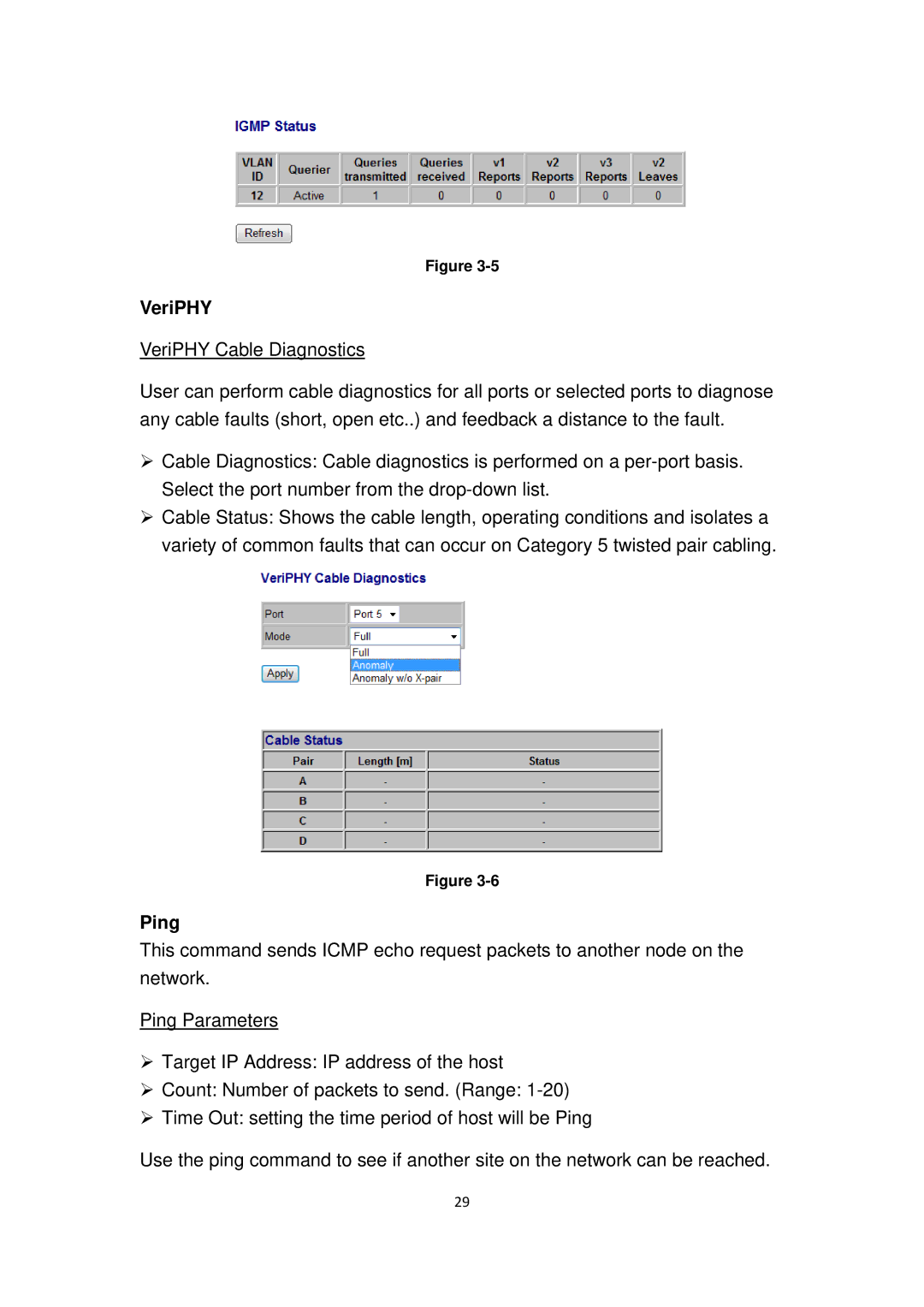 Edimax Technology ES-5816PGH user manual VeriPHY, Ping 