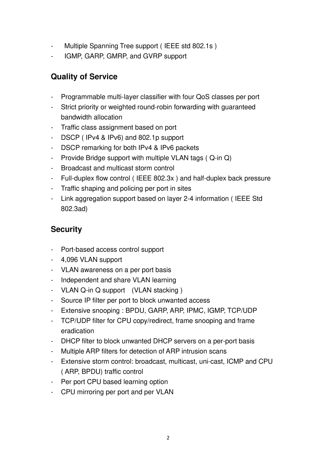 Edimax Technology ES-5816PGH user manual Quality of Service, Security 